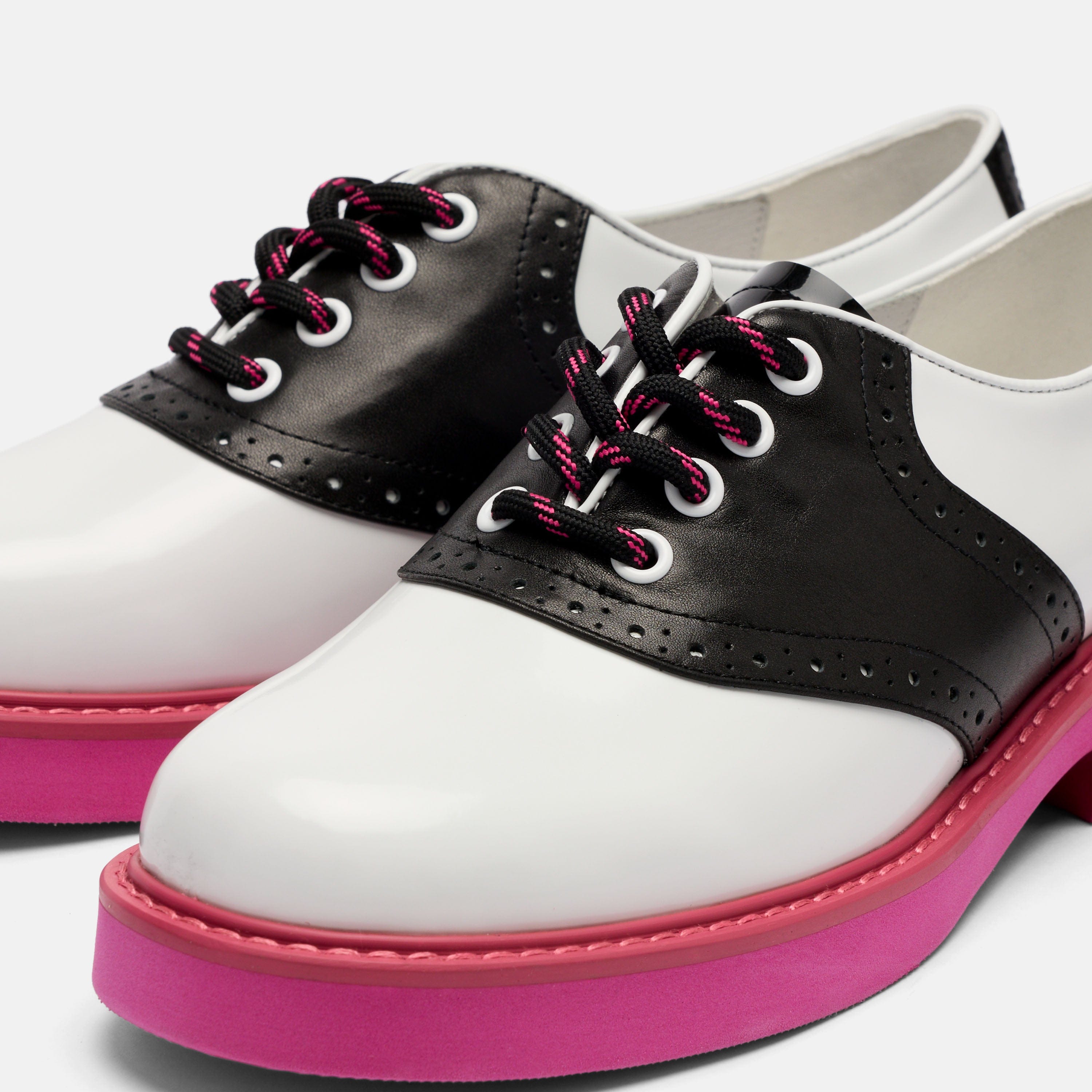 Demi White/Black Leather Lug Oxfords
