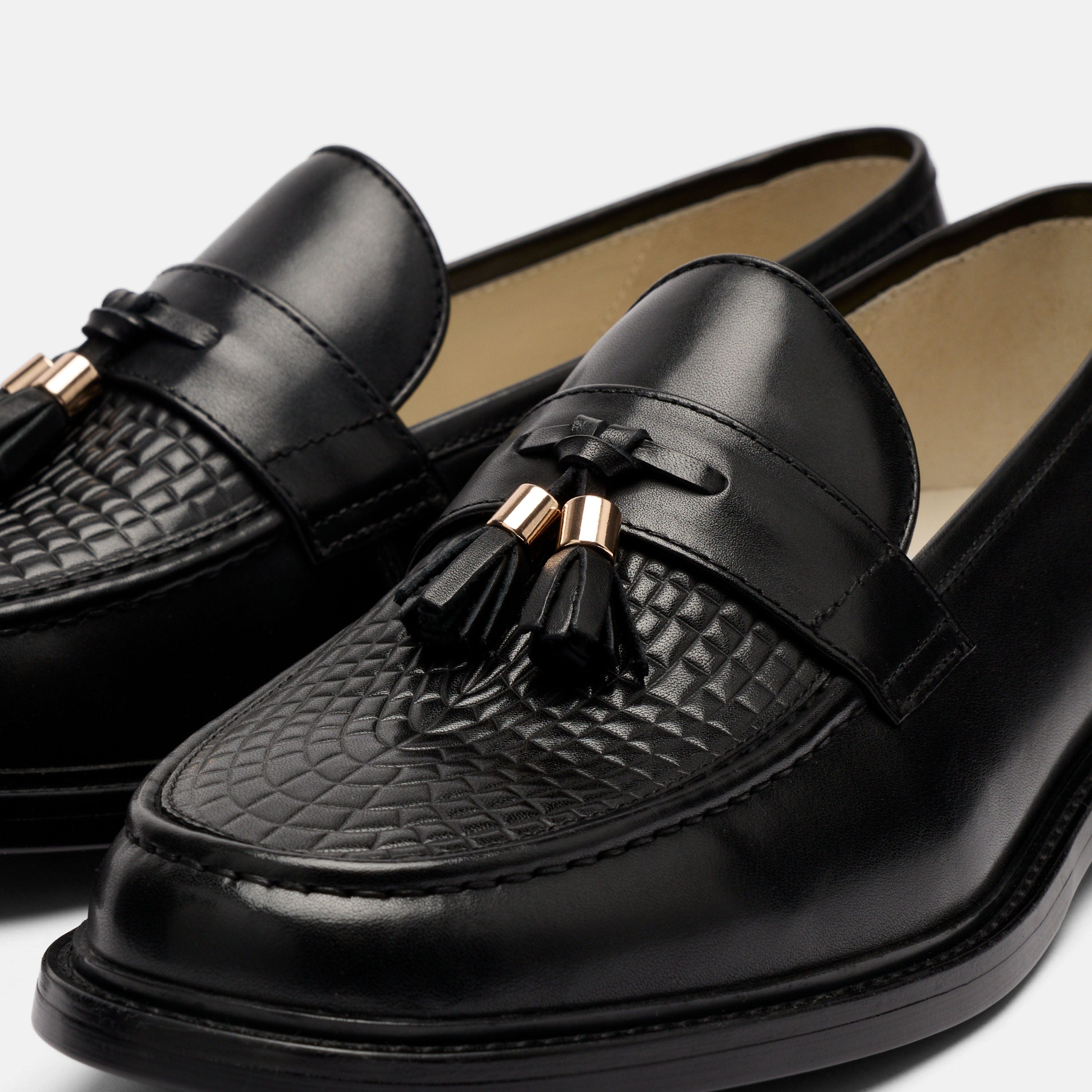Denzel Black Calf Leather Tassel Loafers