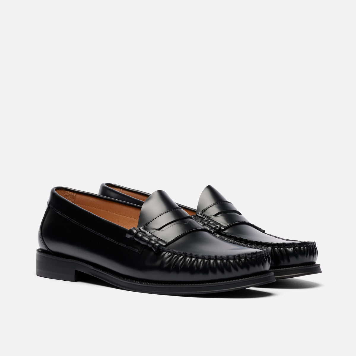 Dez Black Leather Moc Toe Penny Loafers