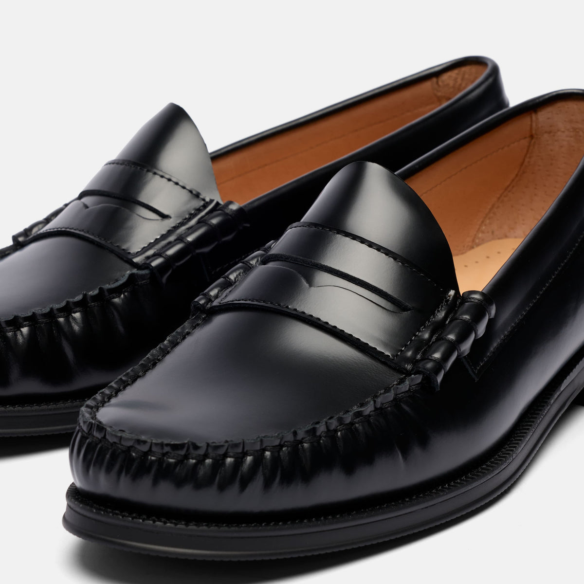 Dez Black Leather Moc Toe Penny Loafers