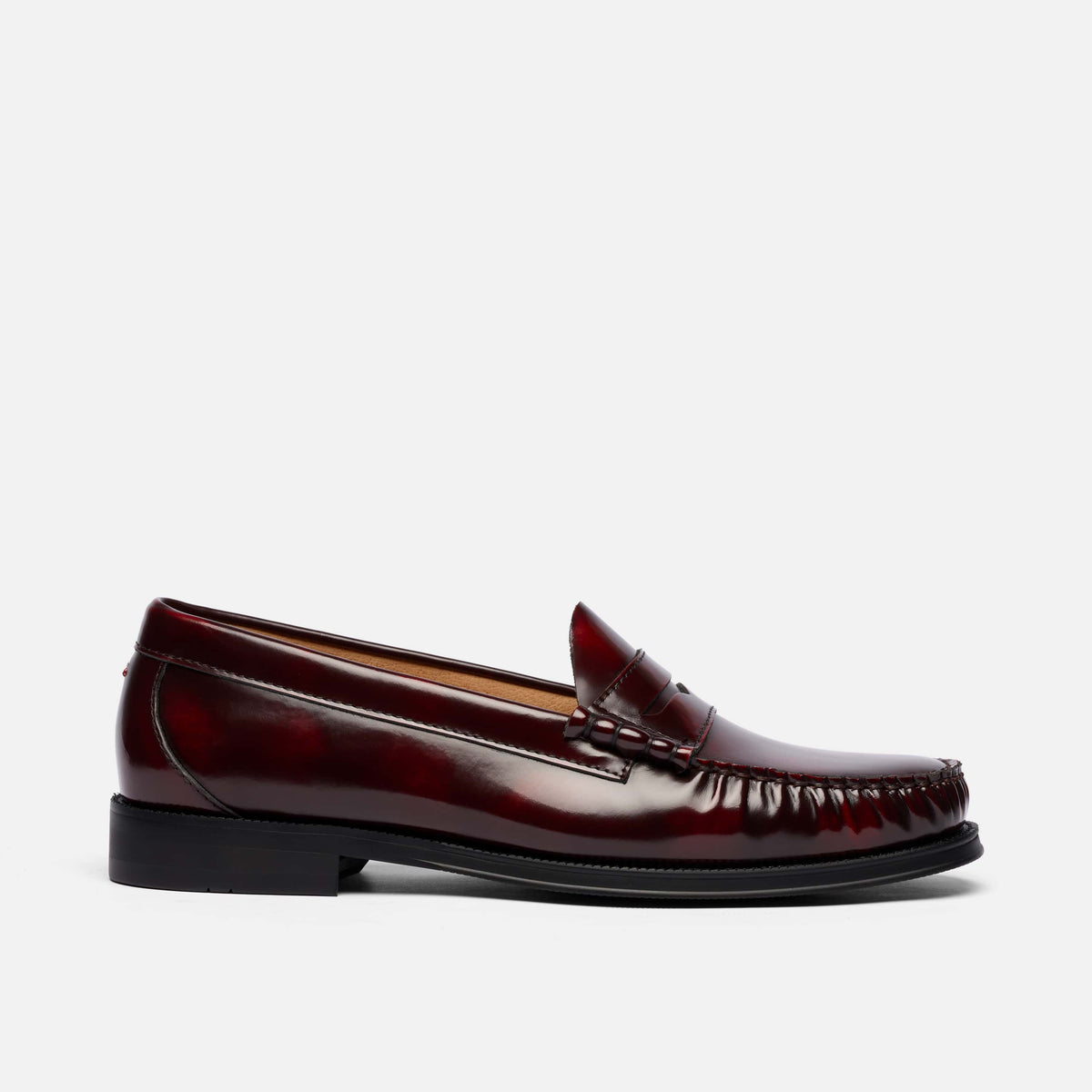 Dez Burgundy Patent Leather Moc Toe Penny Loafers