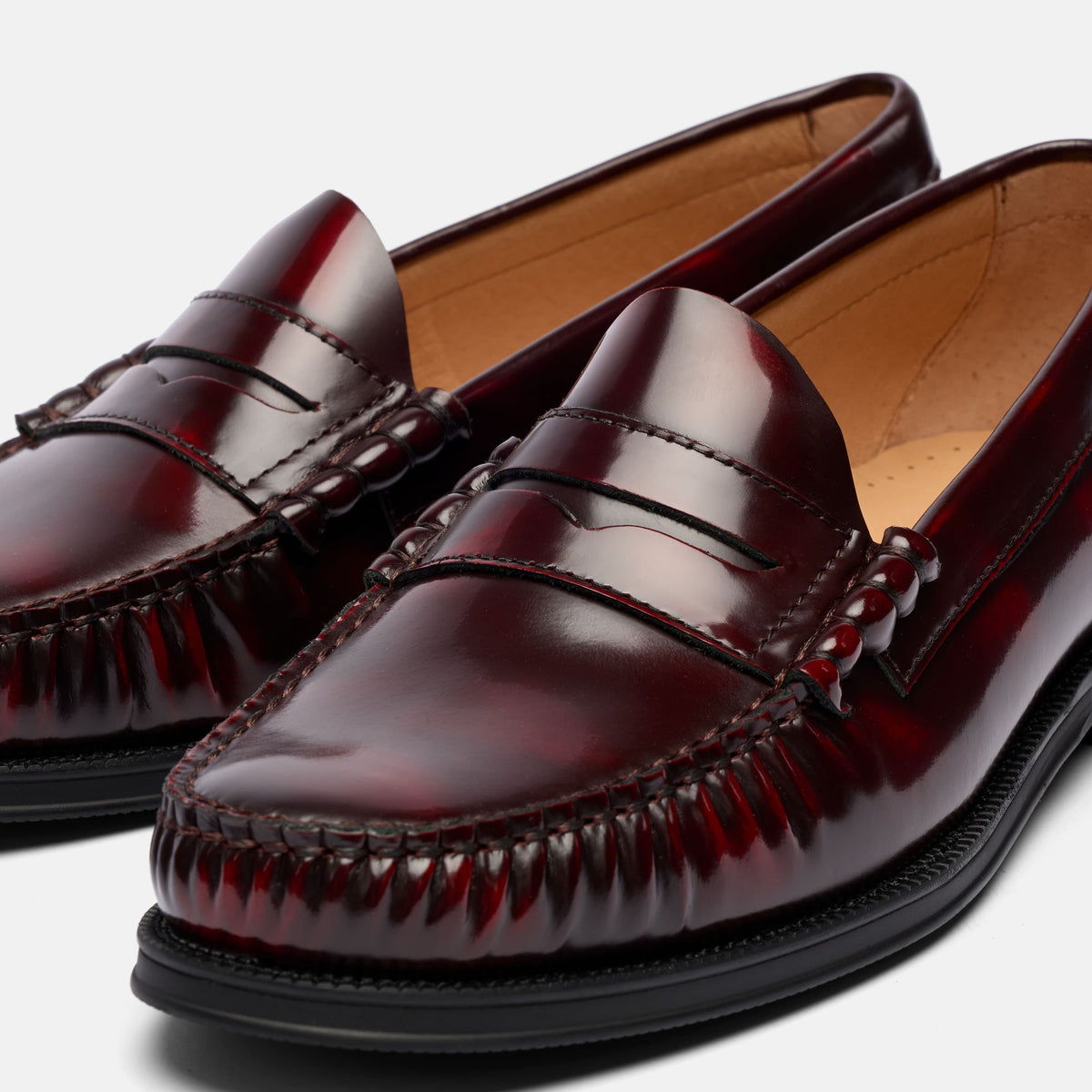 Dez Burgundy Patent Leather Moc Toe Penny Loafers