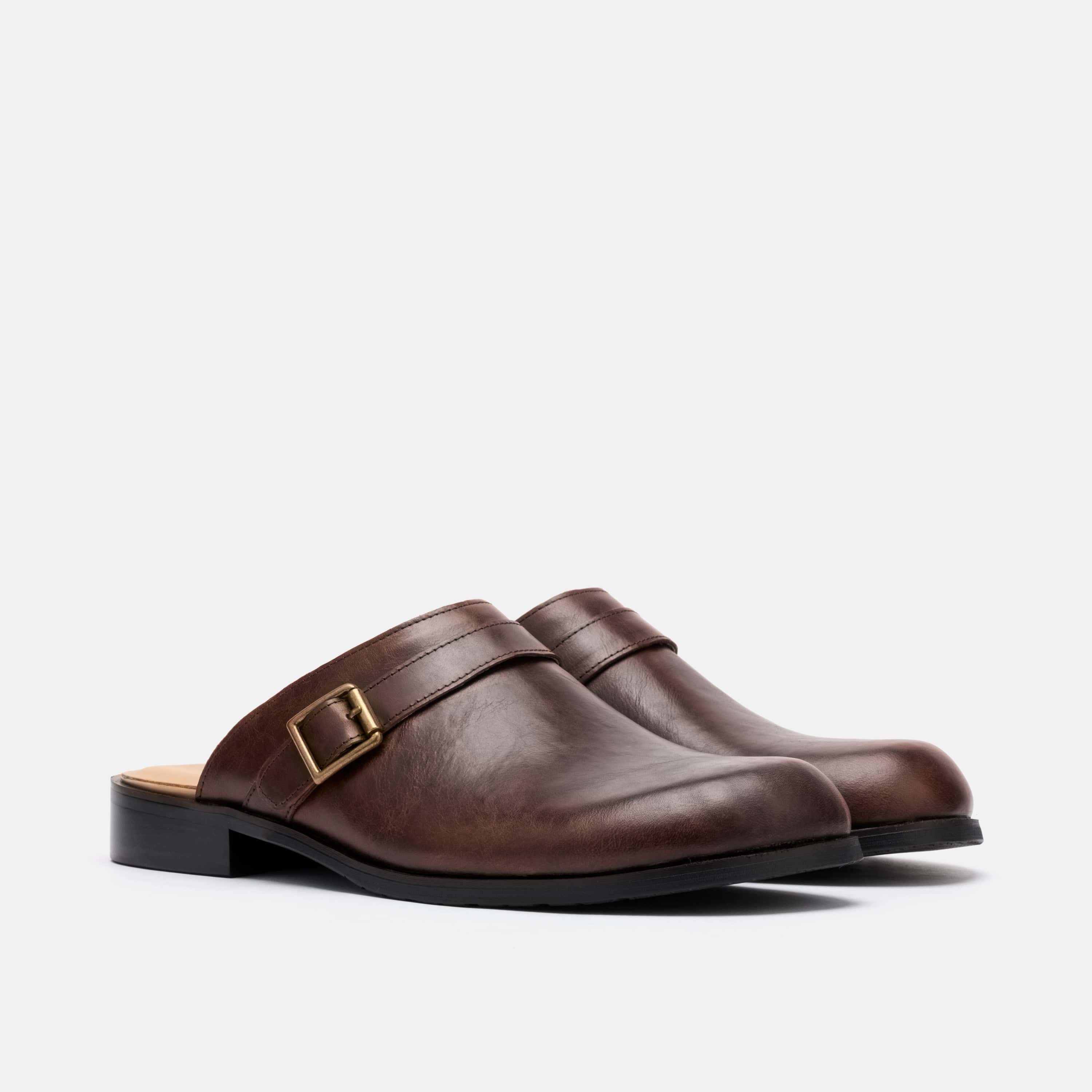 Diego Brown Distressed Leather Strap Mules