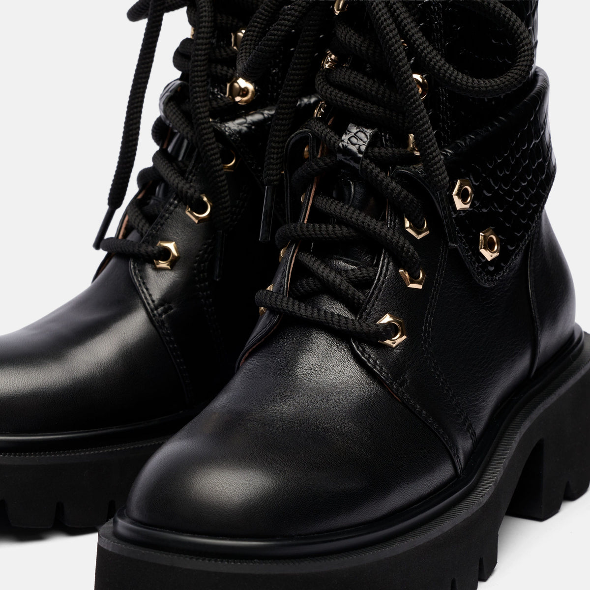 Drew Black Leather Cuff Combat Boot
