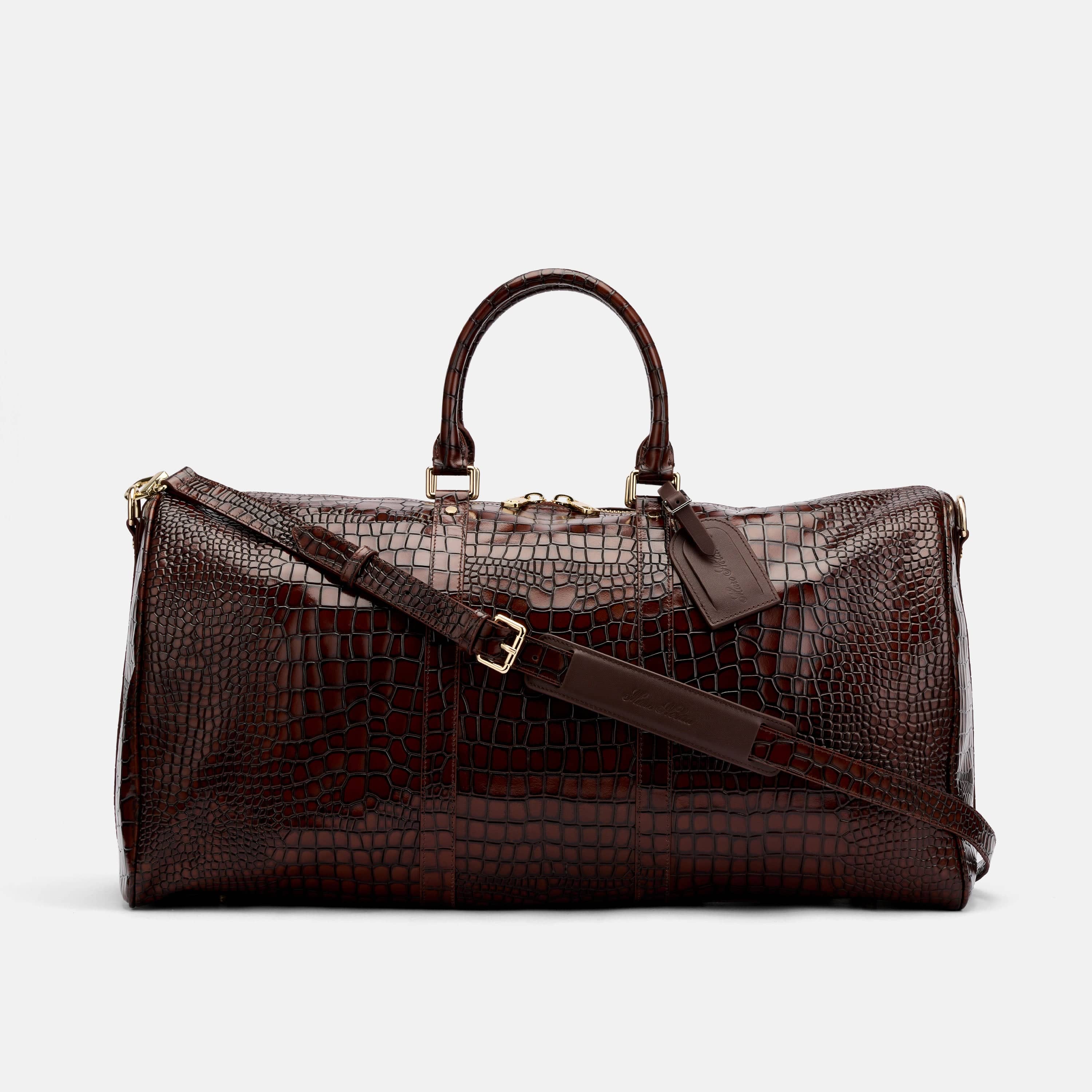 Marc Nolan Large Weekender Duffle Bag - Brown Crocskin