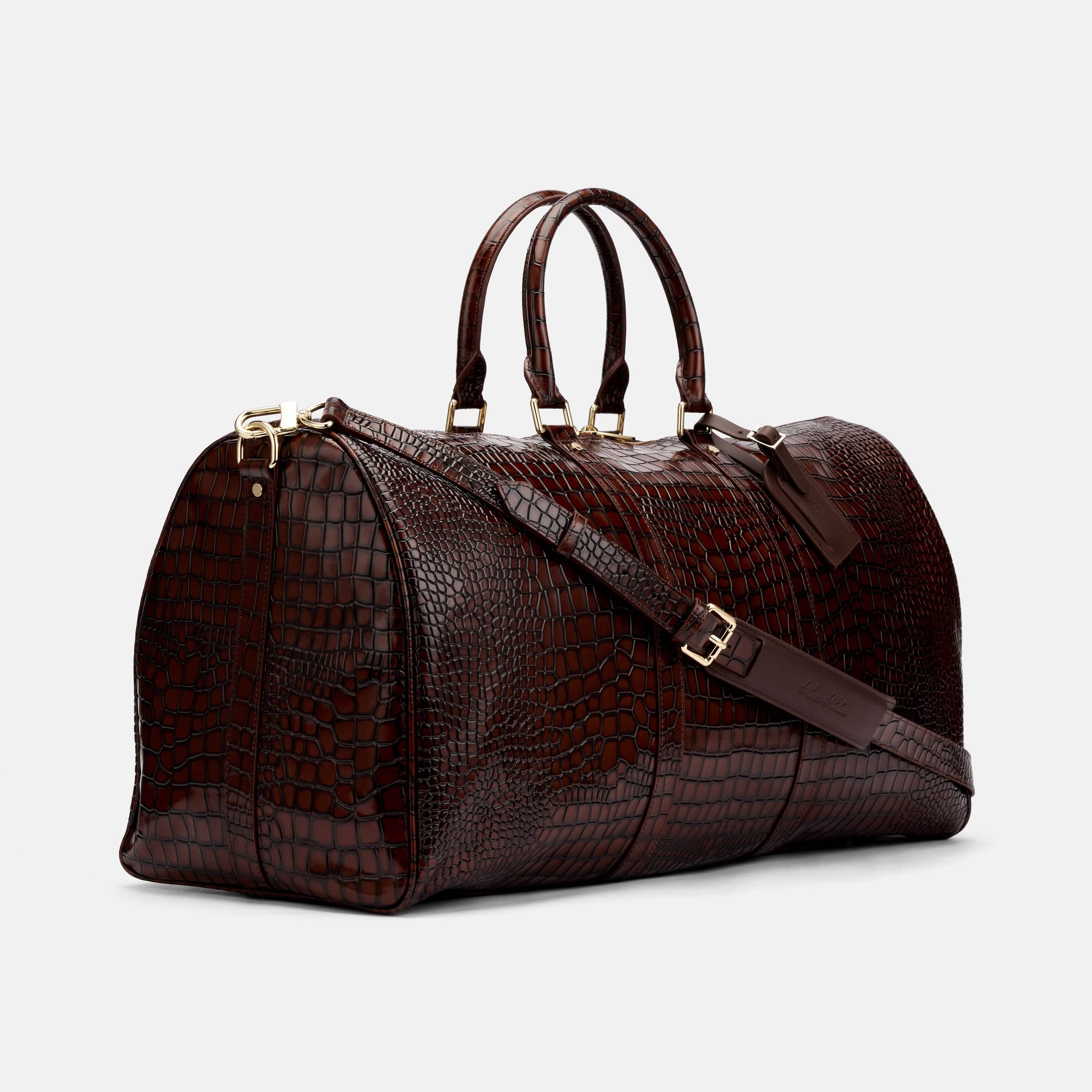 Marc Nolan Large Weekender Duffle Bag - Brown Crocskin