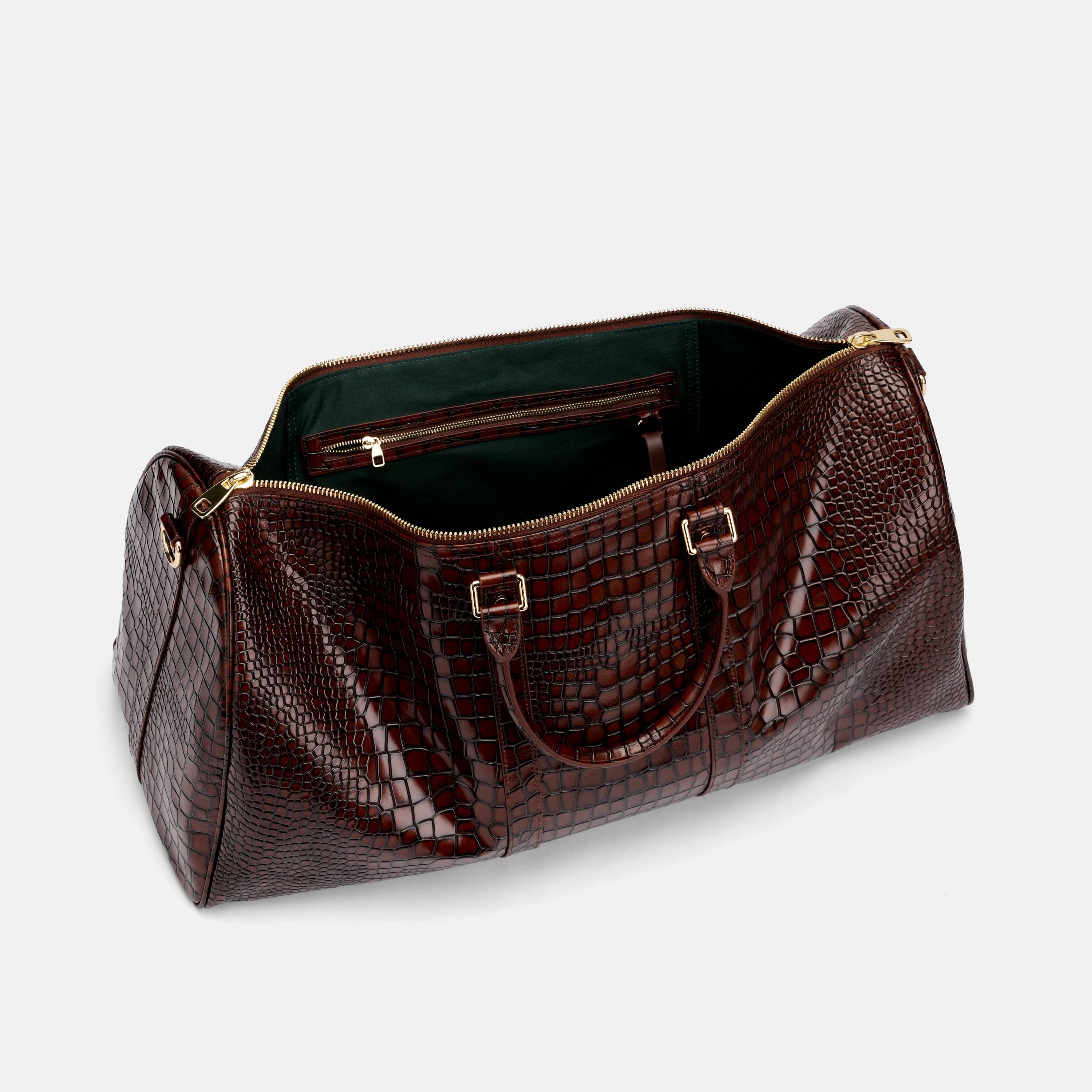 Marc Nolan Large Weekender Duffle Bag - Brown Crocskin