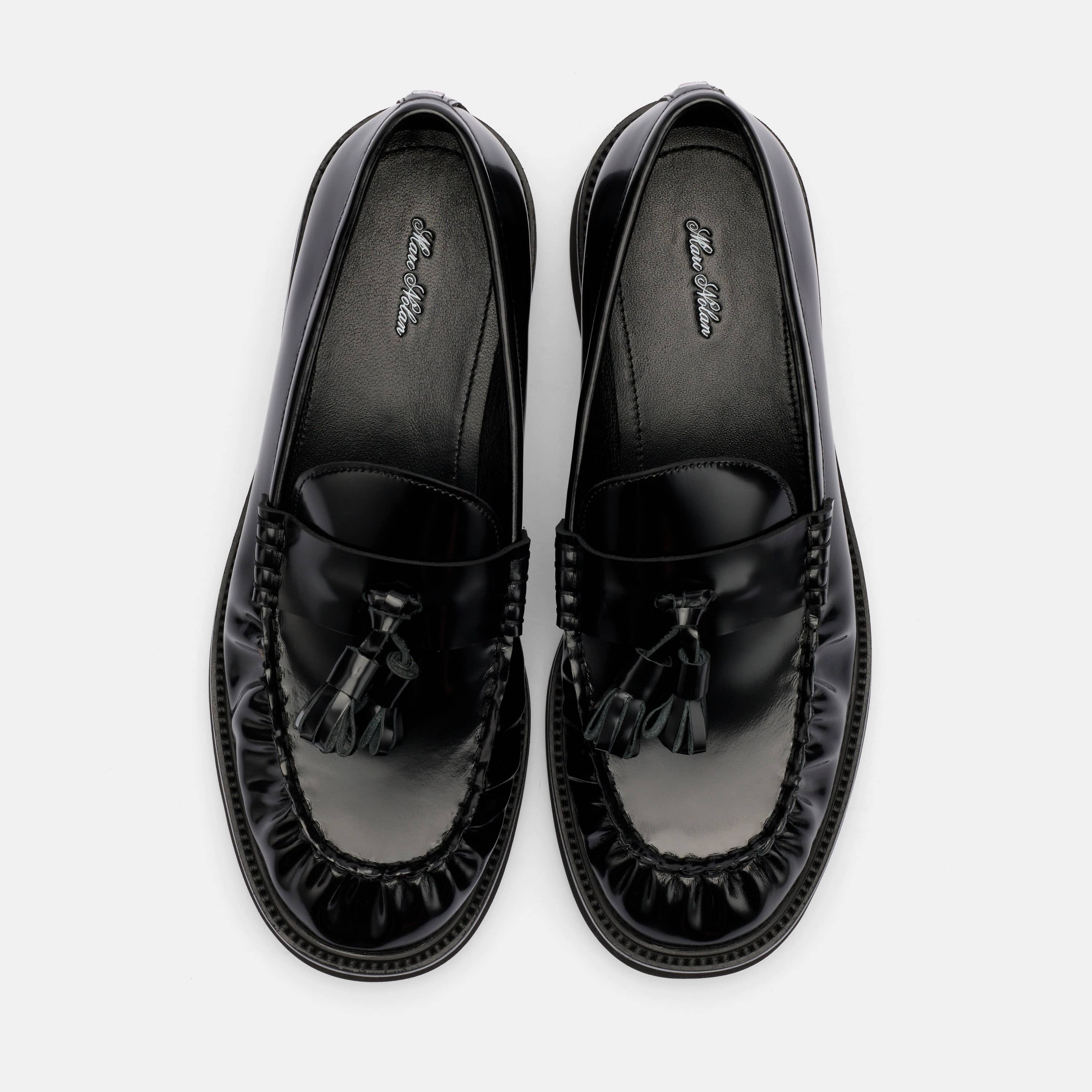 Ella Black Pleated Leather Tassel Loafer