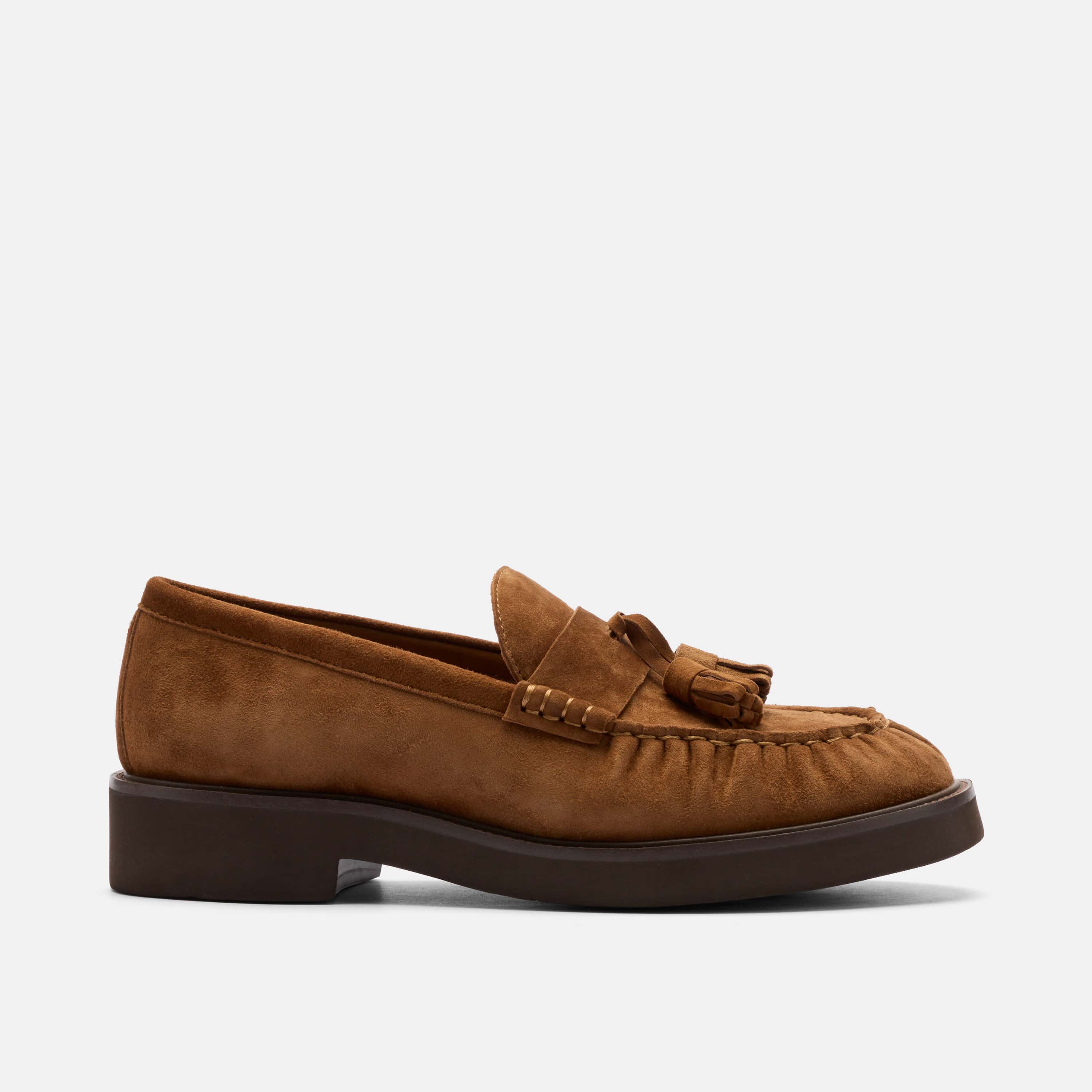 Ella Caramel Pleated Suede Tassel Loafer