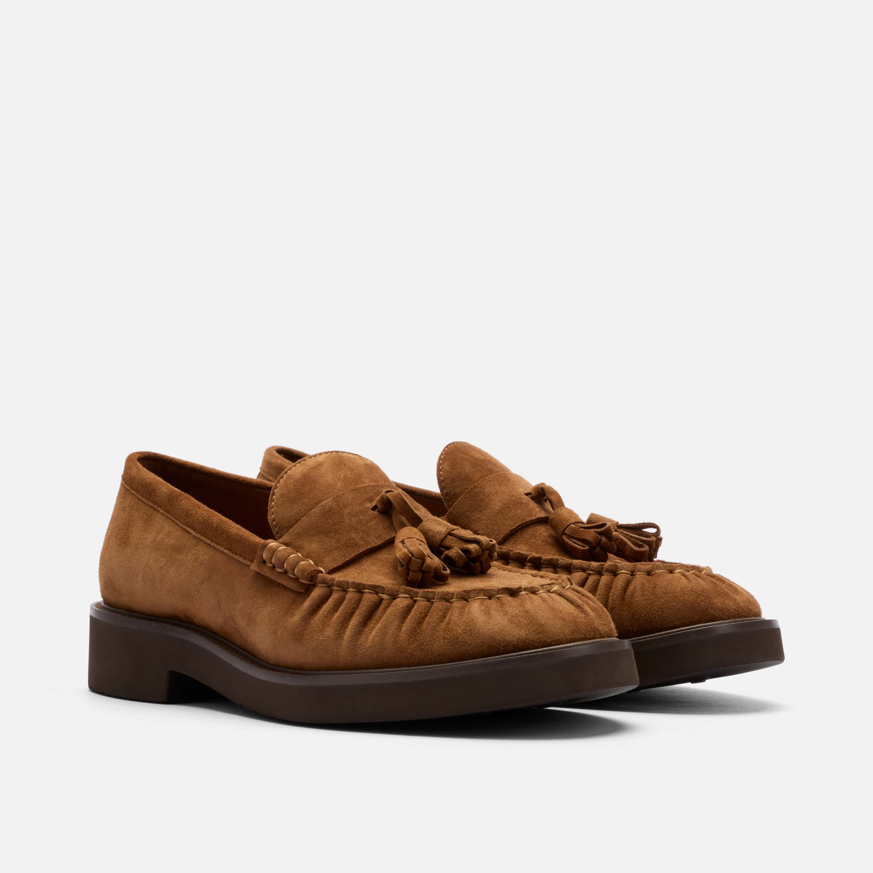 Ella Caramel Pleated Suede Tassel Loafer