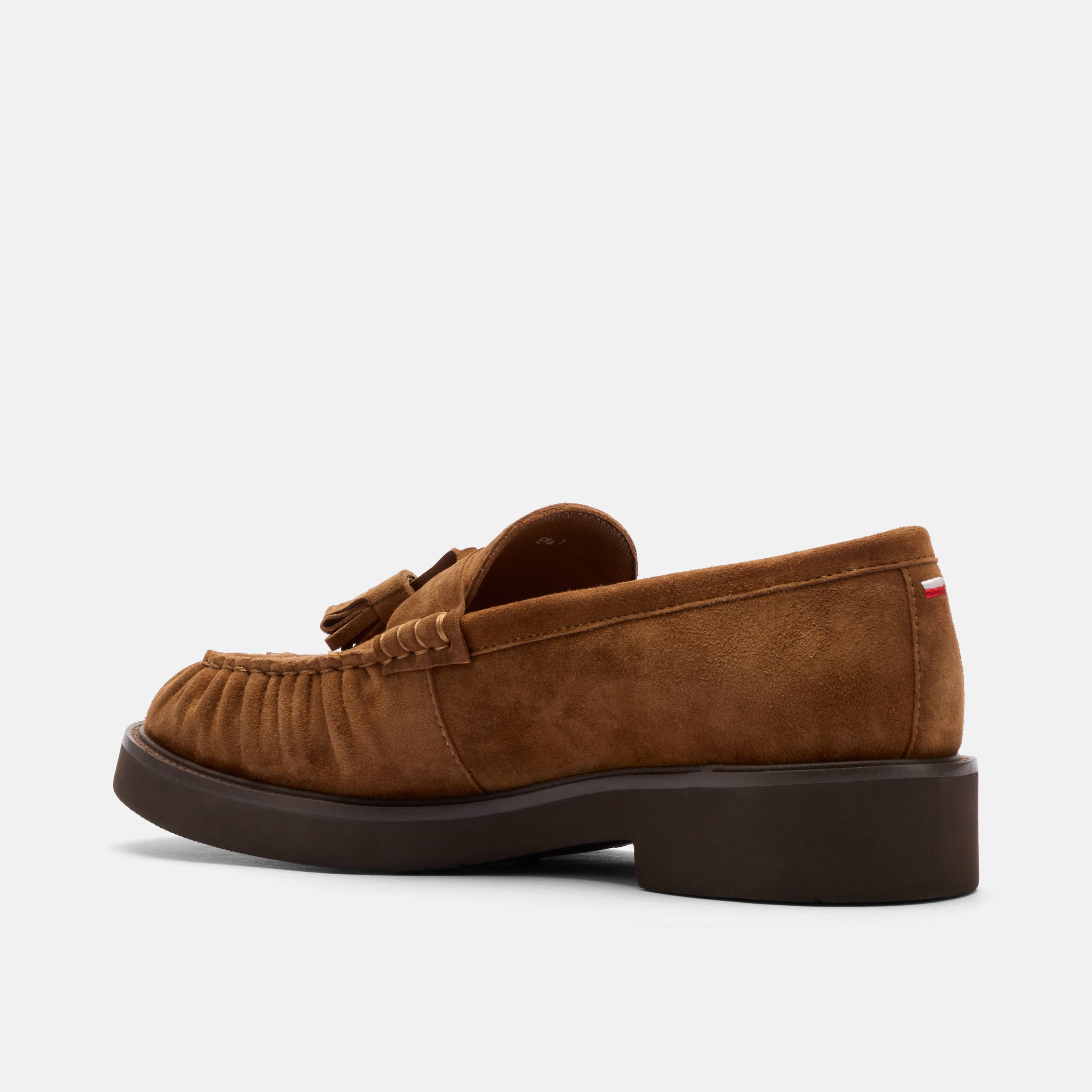 Ella Caramel Pleated Suede Tassel Loafer