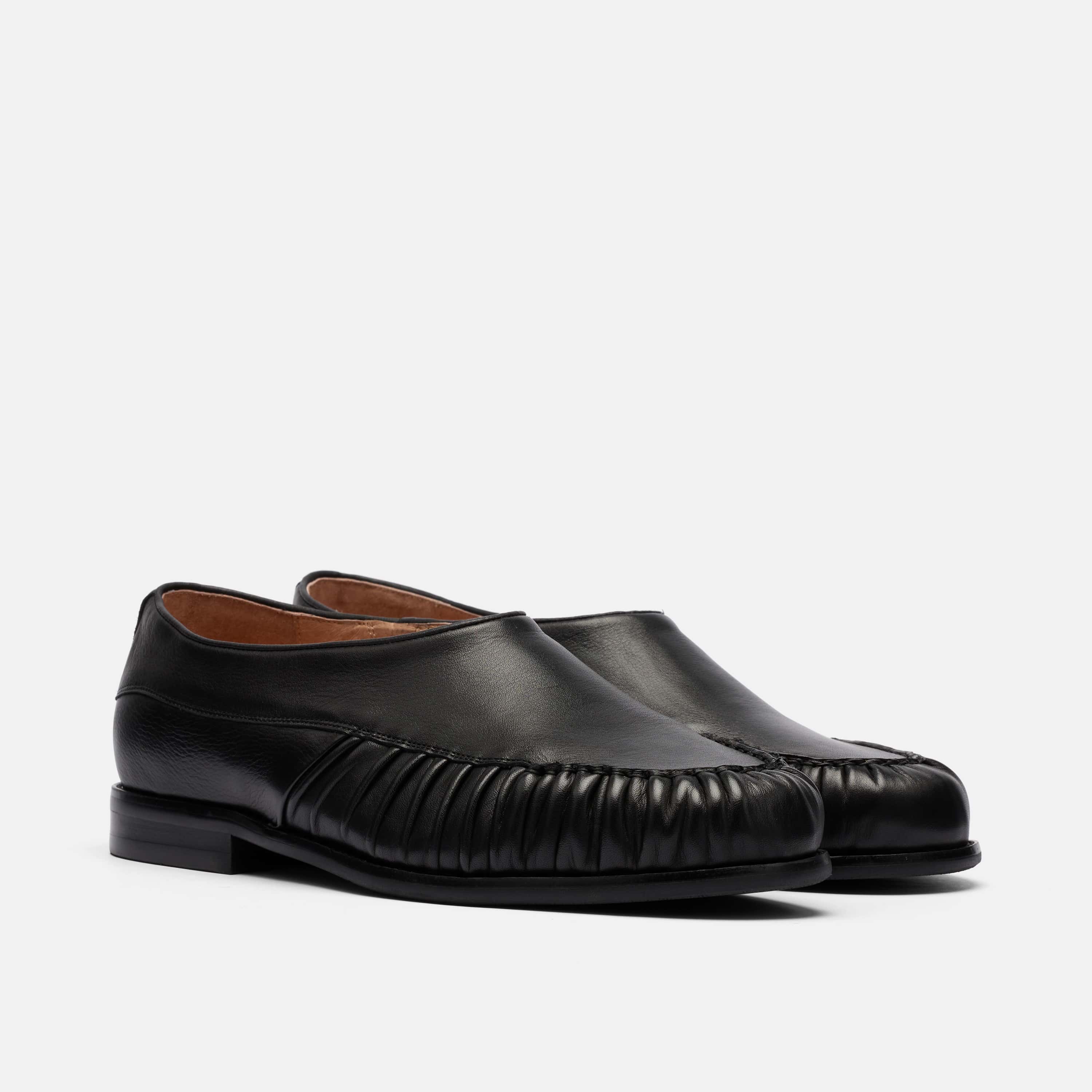 Forde Black Pleated Leather Slip On