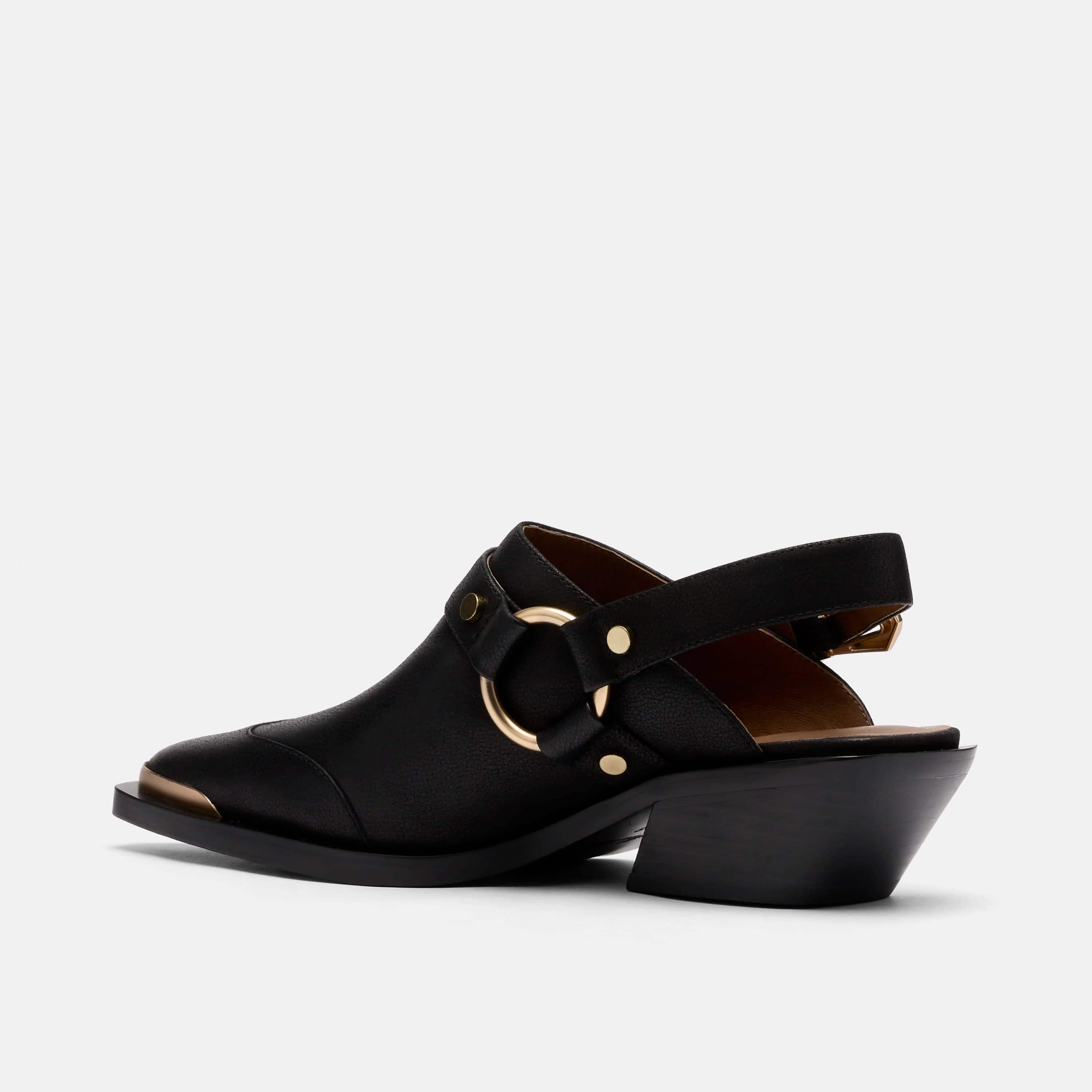 Frontier Black Leather Western Slingbacks