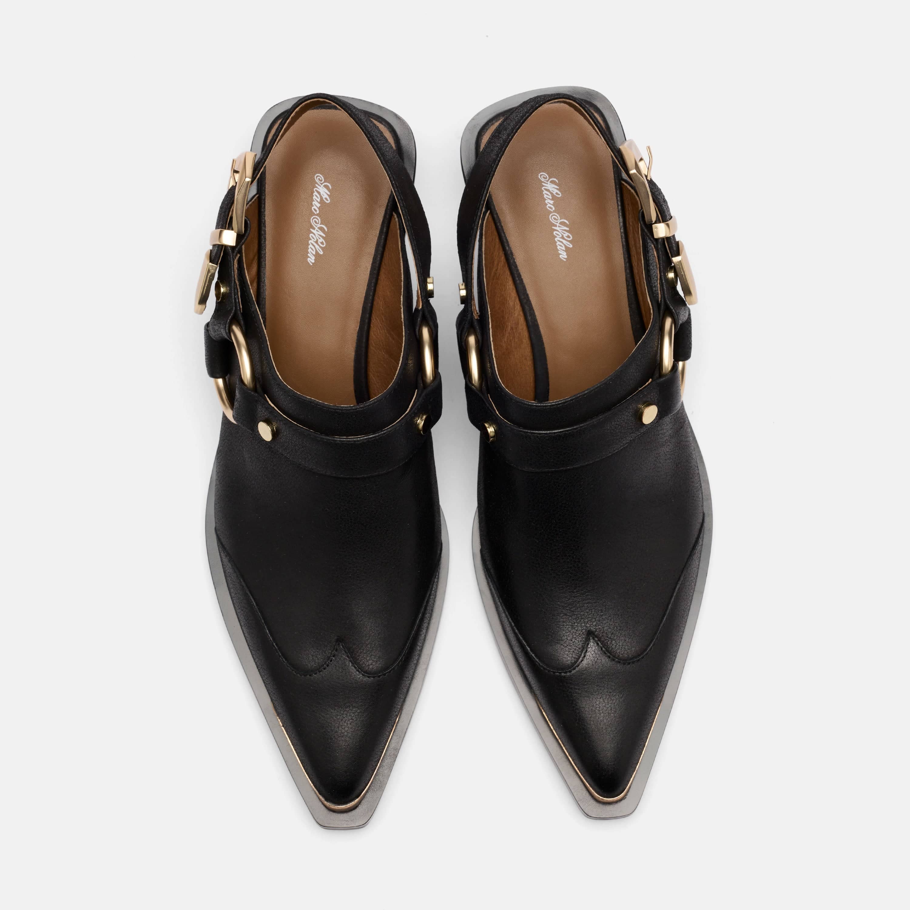 Frontier Black Leather Western Slingbacks