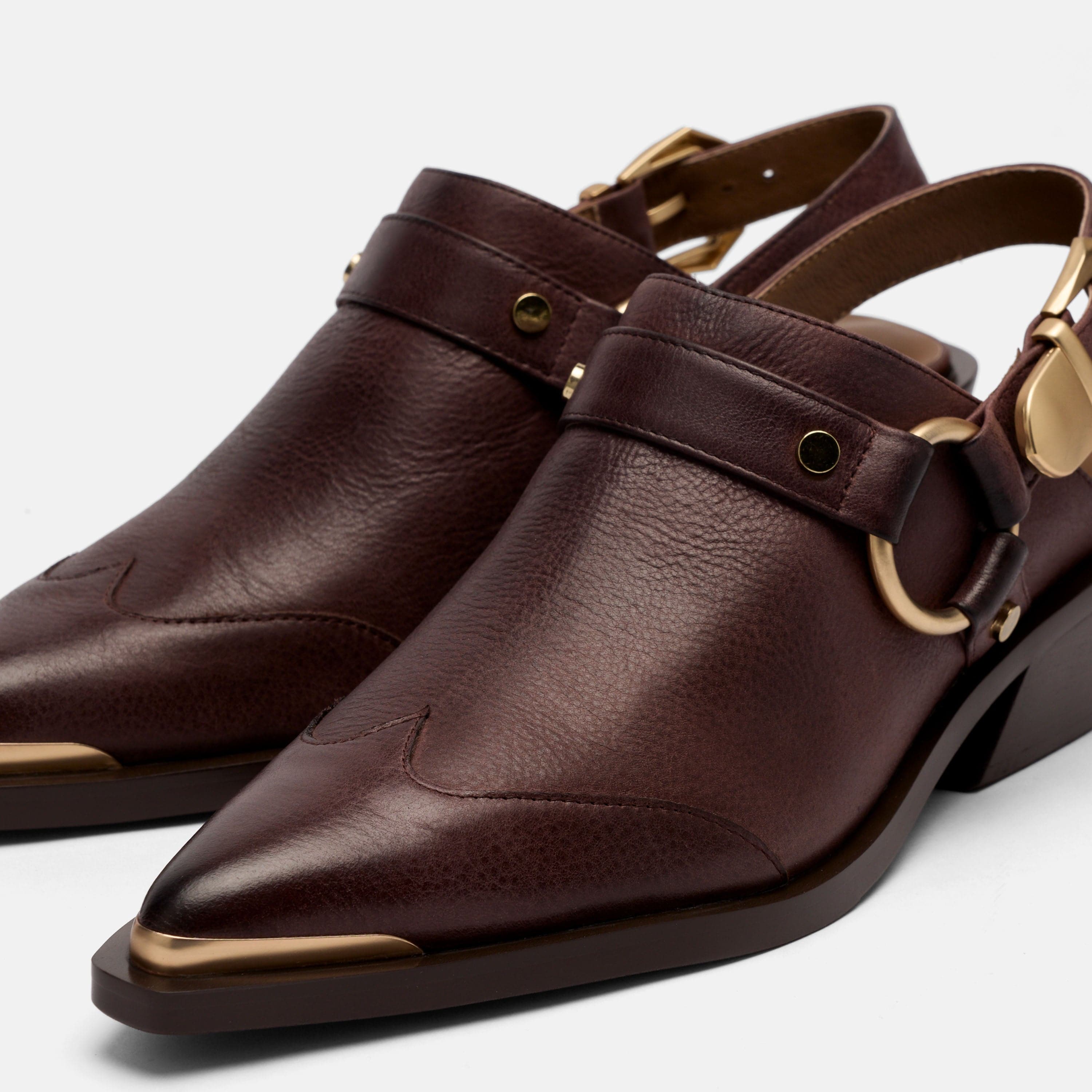 Frontier Brown Leather Western Slingbacks