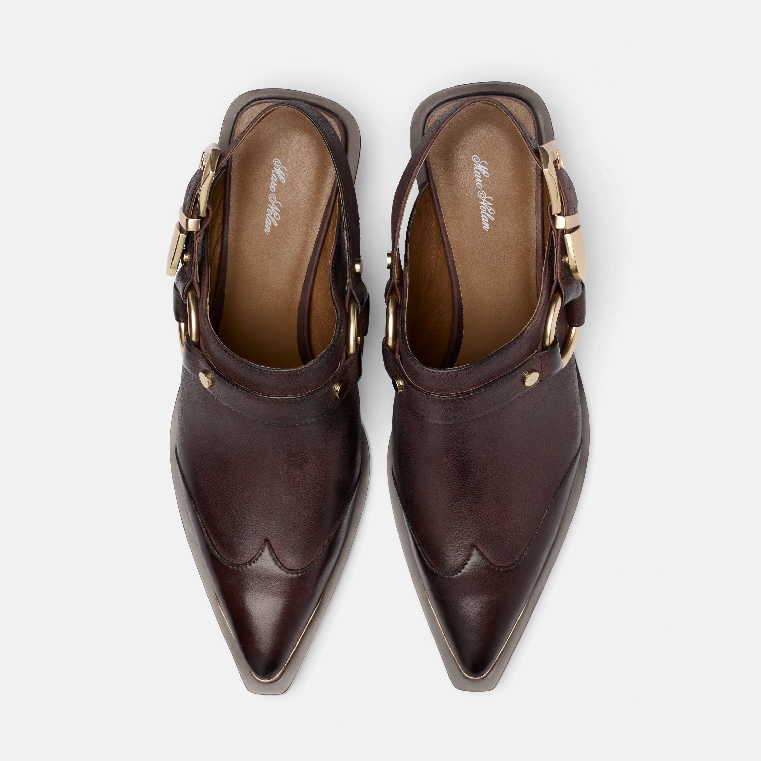 Frontier Brown Leather Western Slingbacks