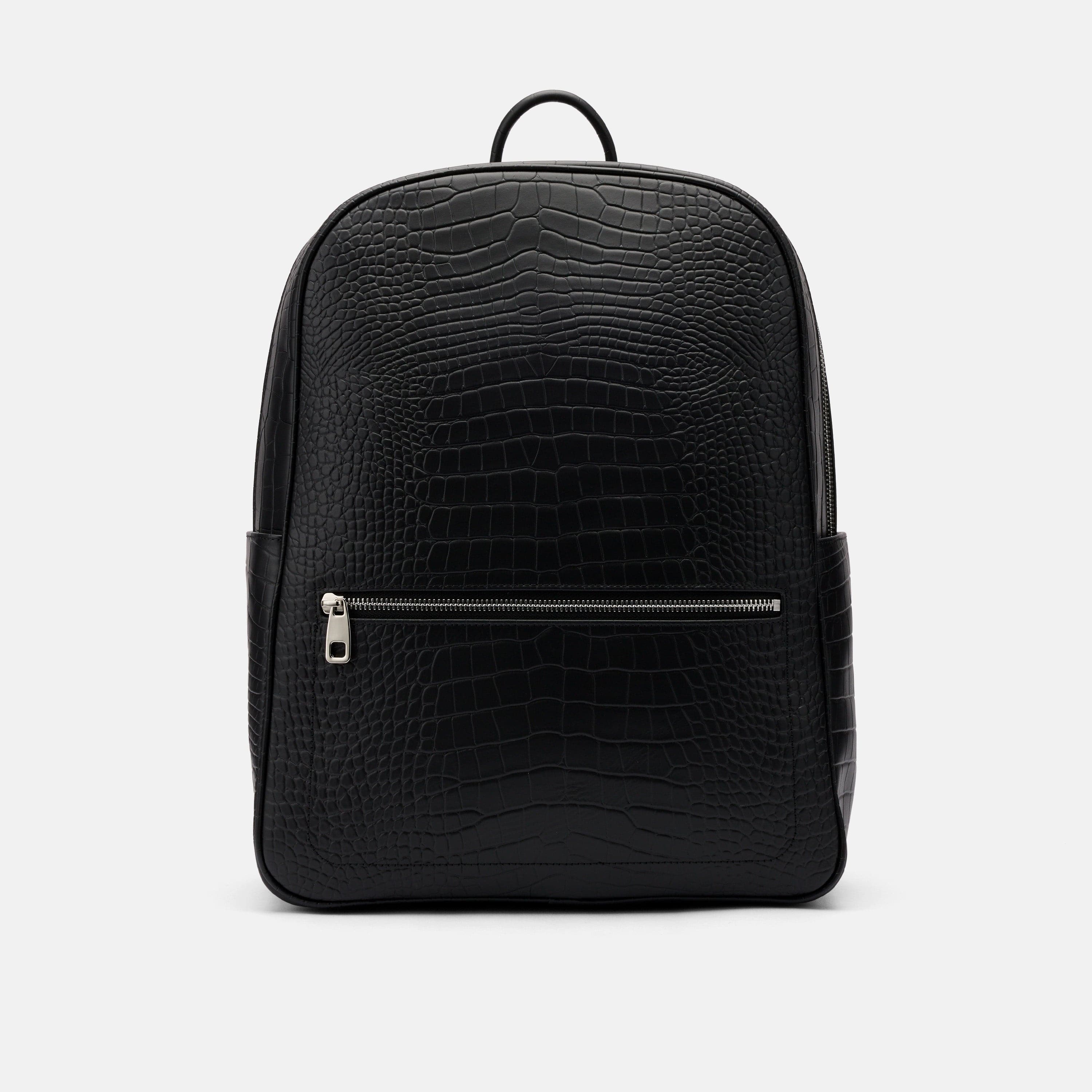 Fulton Black Crocskin Leather Backpack