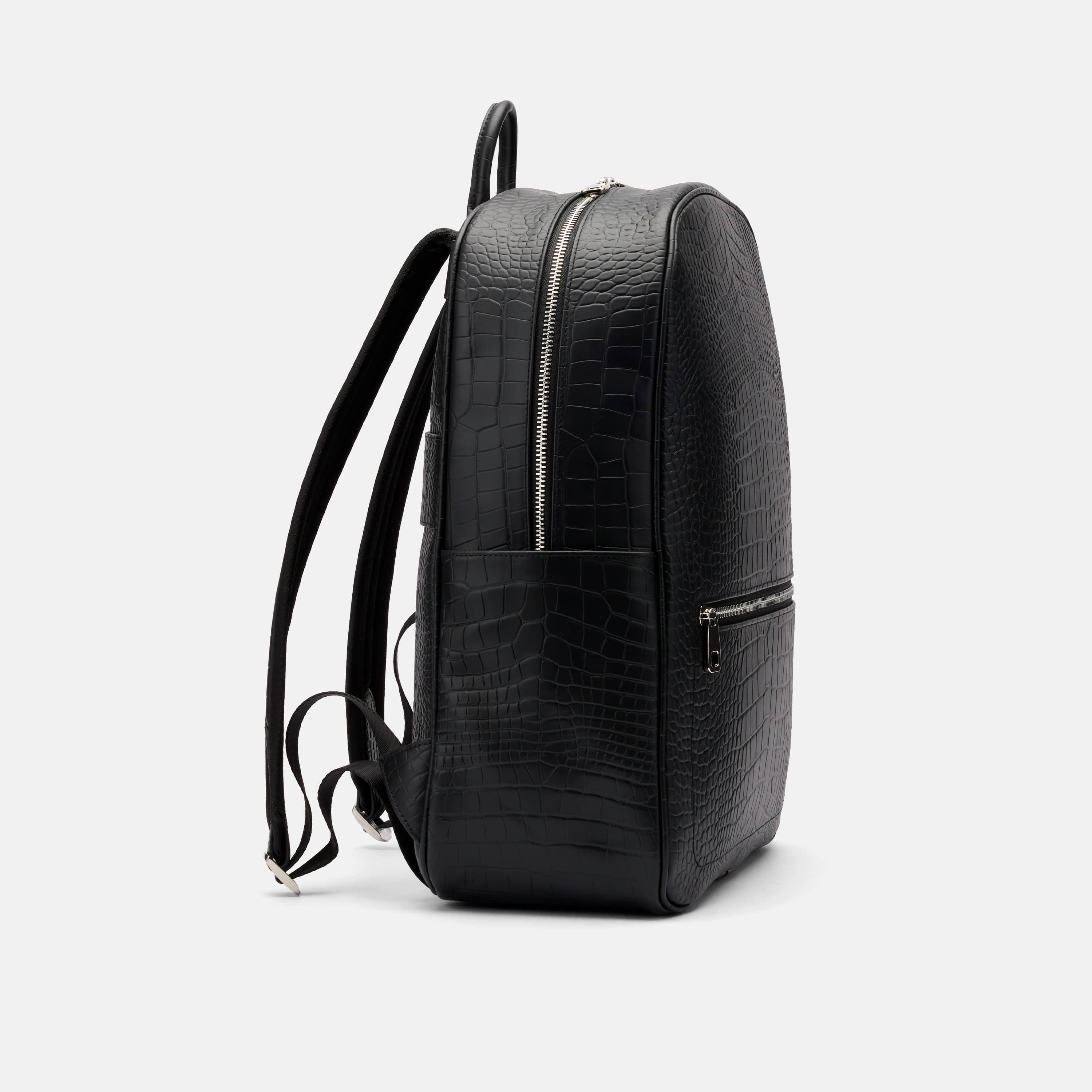 Fulton Black Crocskin Leather Backpack