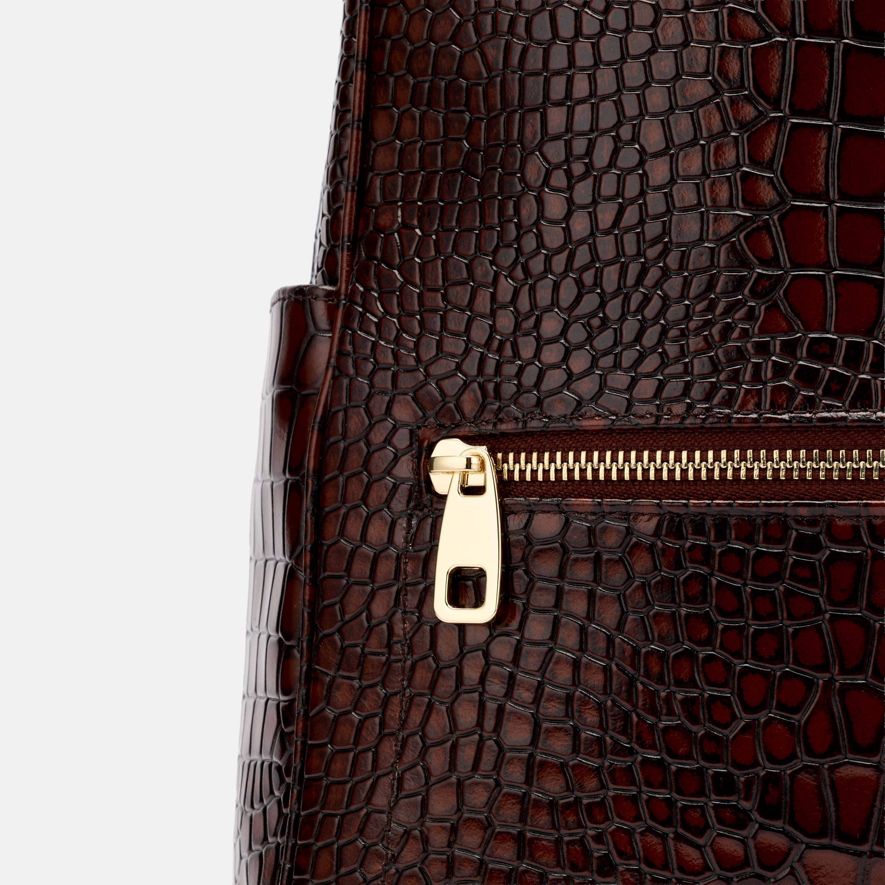 Fulton Brown Crocskin Leather Backpack