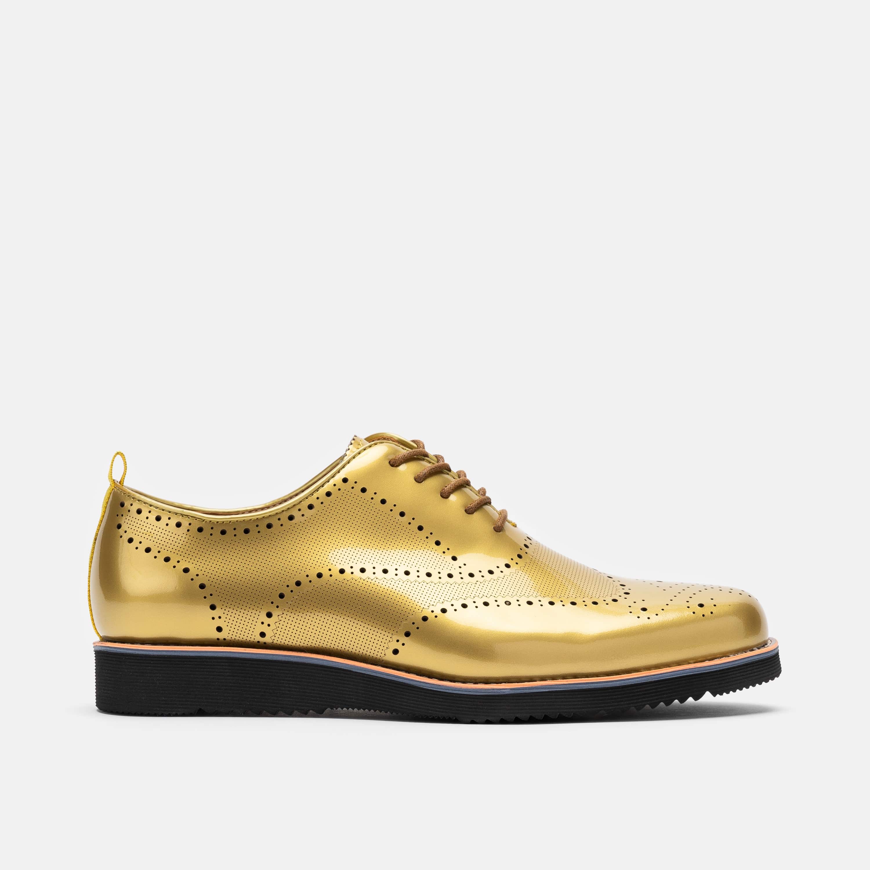 Oscar Gold Patent Leather Wholecut Brogue Sneakers