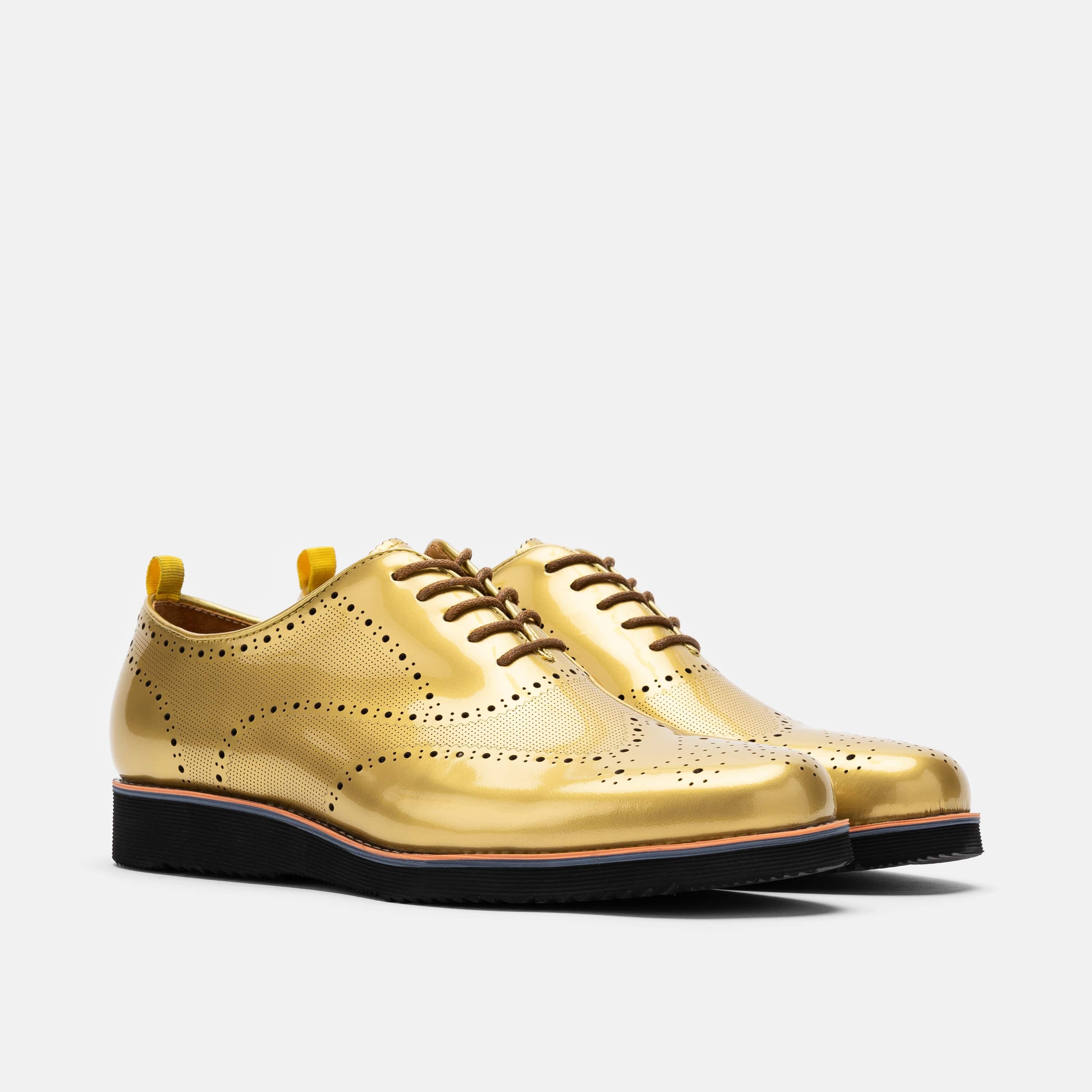 Oscar Gold Patent Leather Wholecut Brogue Sneakers