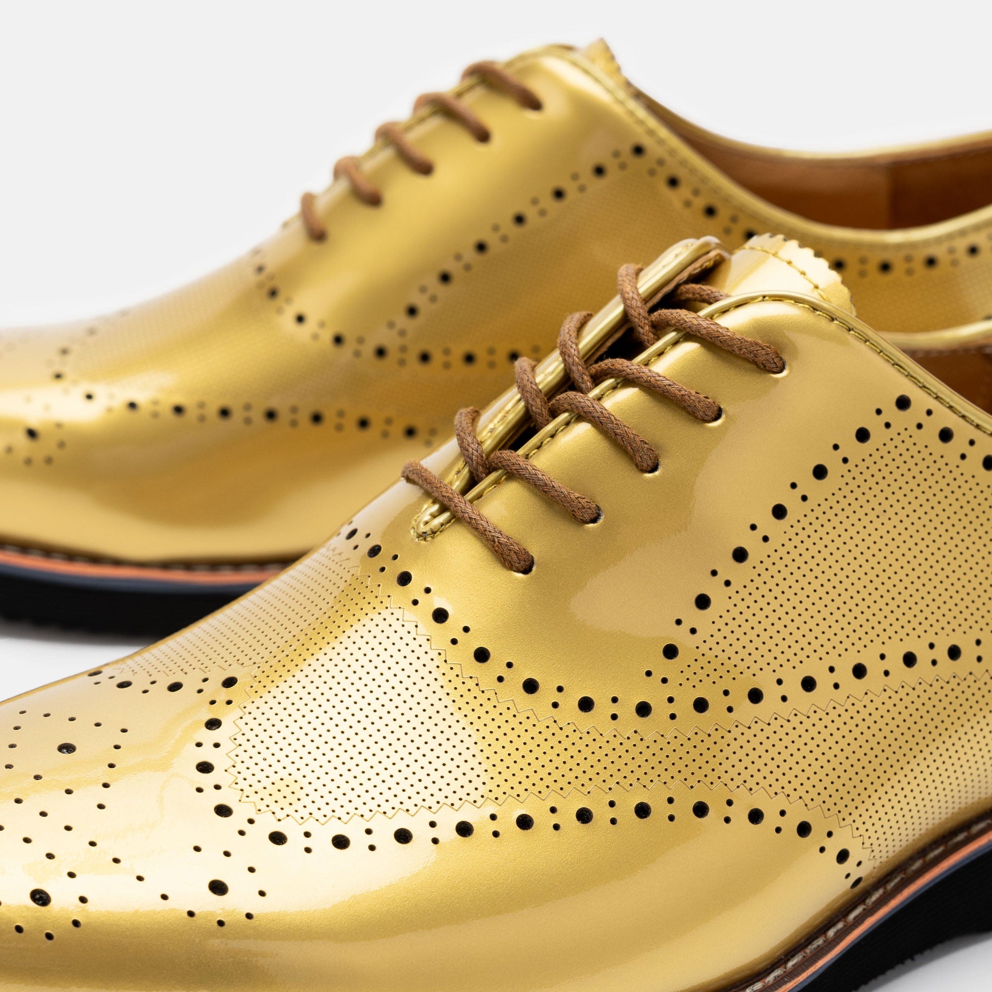 Oscar Gold Patent Leather Wholecut Brogue Sneakers Marc Nolan