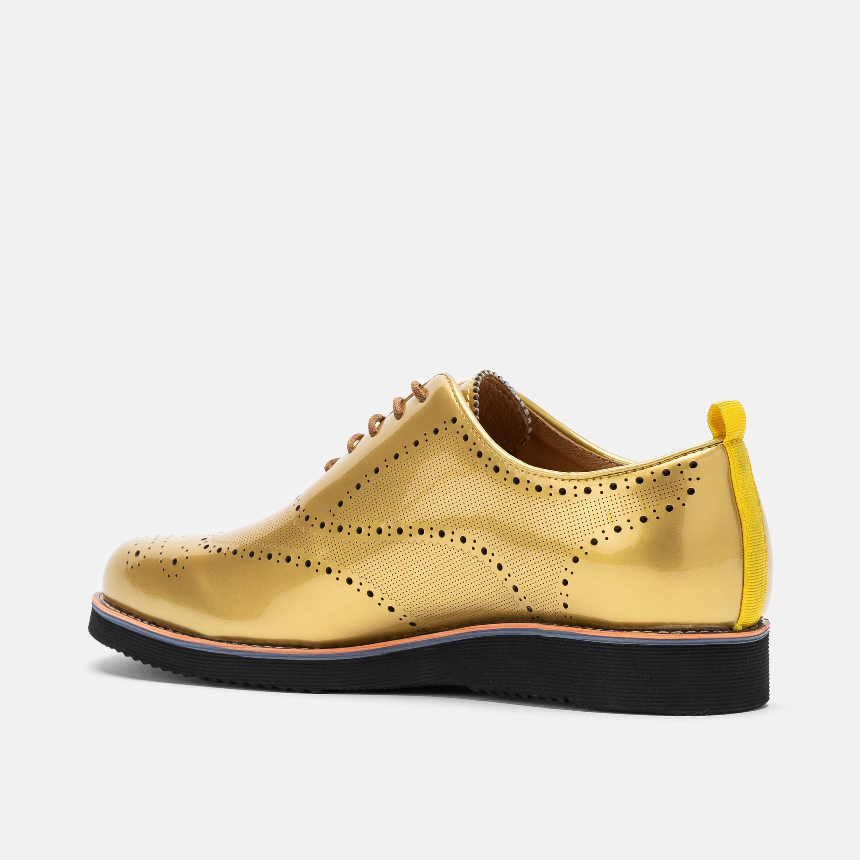 Oscar Gold Patent Leather Wholecut Brogue Sneakers