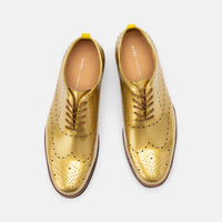 Oscar Gold Patent Leather Wholecut Brogue Sneakers