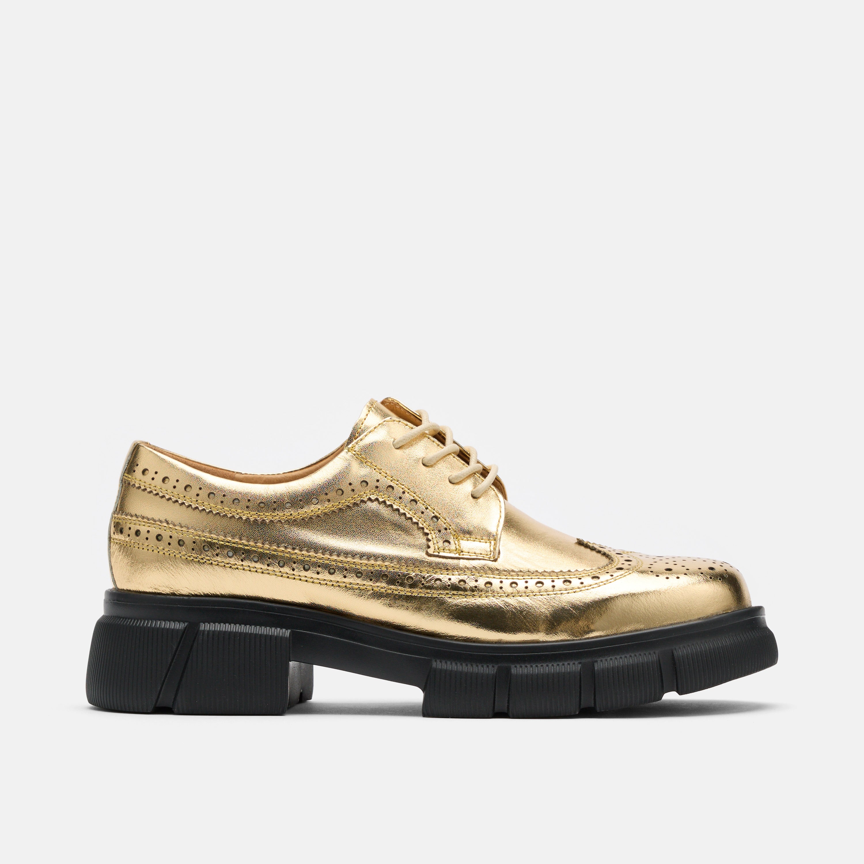 Ms. Alexander Gold Leather Lug Wingtip Derby