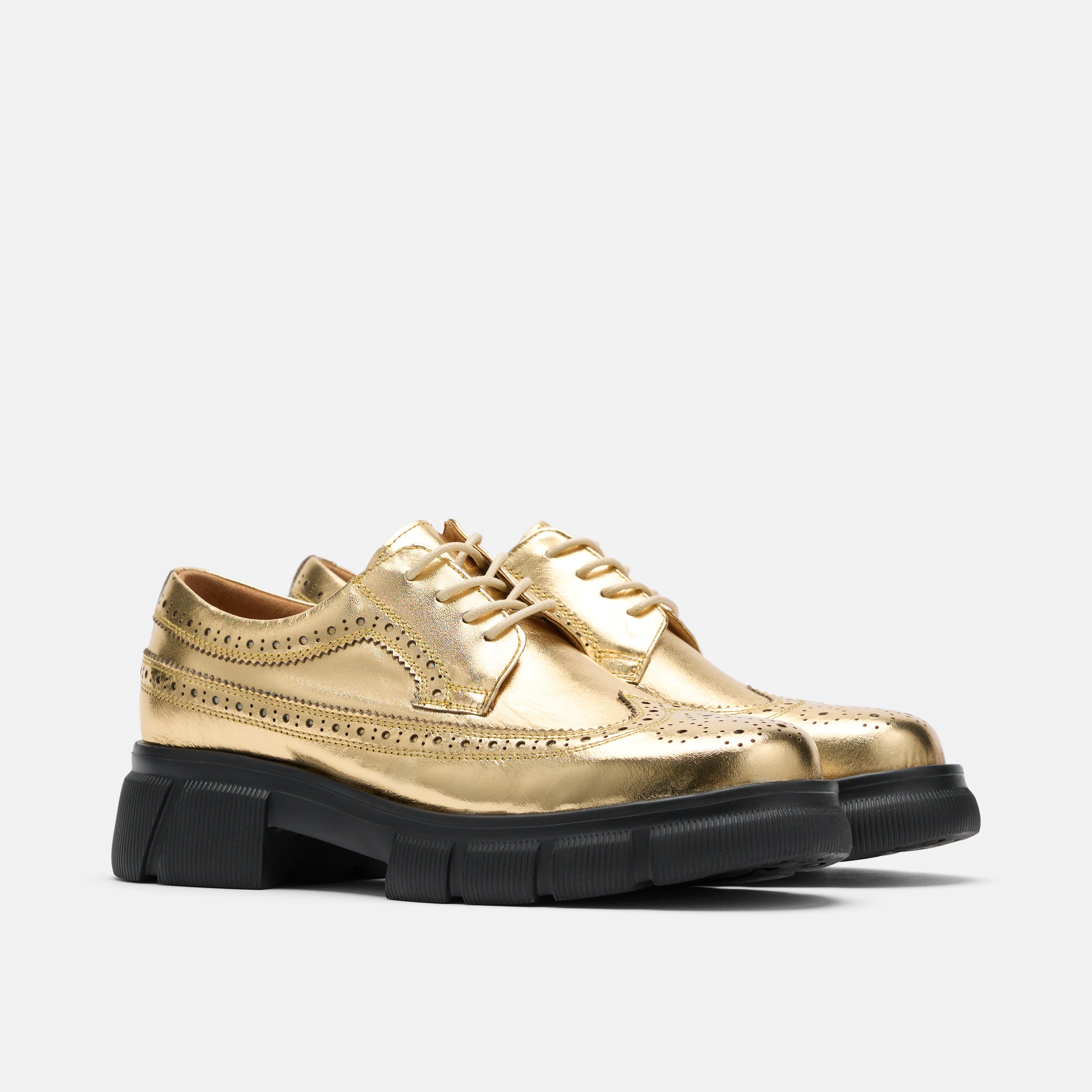 Ms. Alexander Gold Leather Lug Wingtip Derby