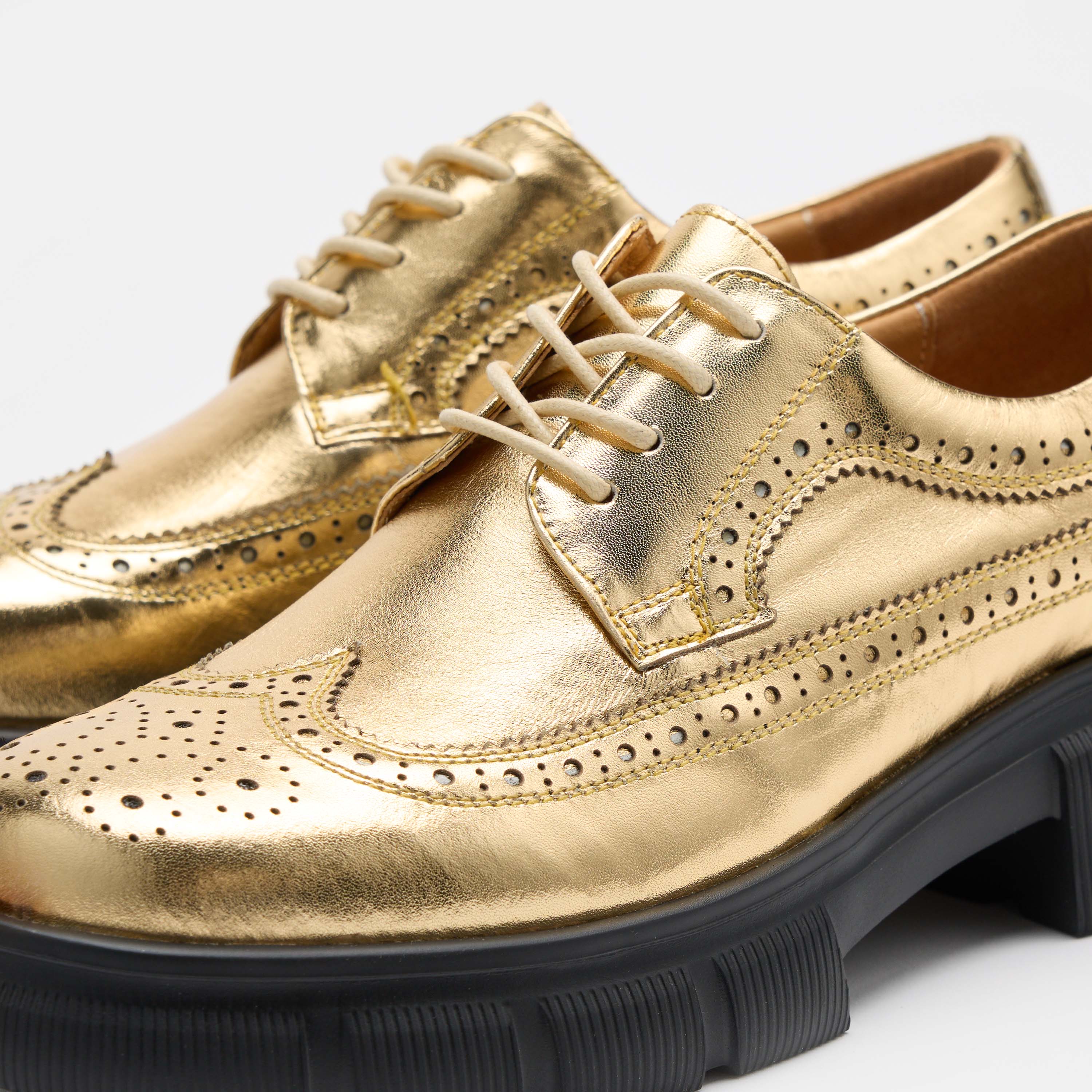 Ms. Alexander Gold Leather Lug Wingtip Derby