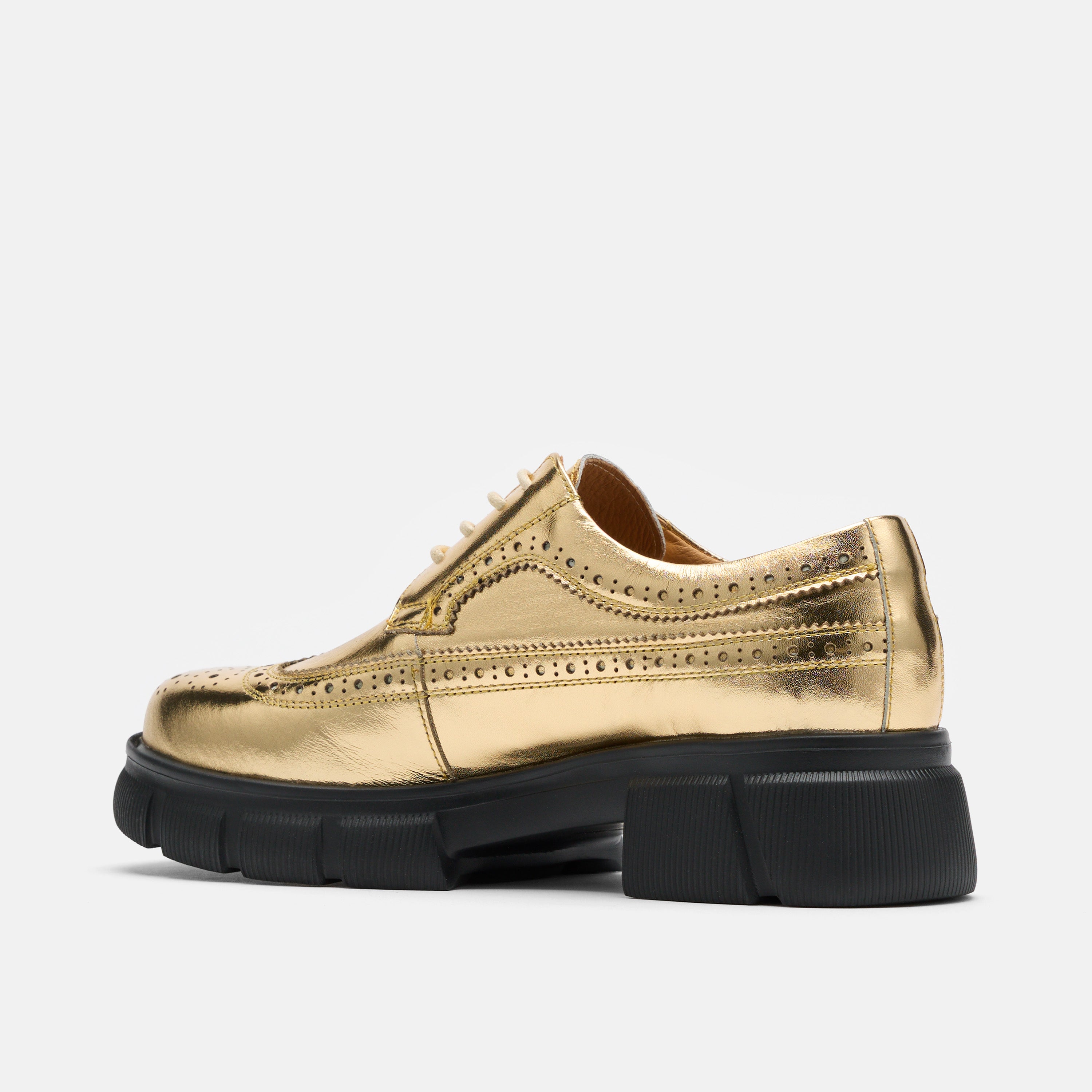 Ms. Alexander Gold Leather Lug Wingtip Derby