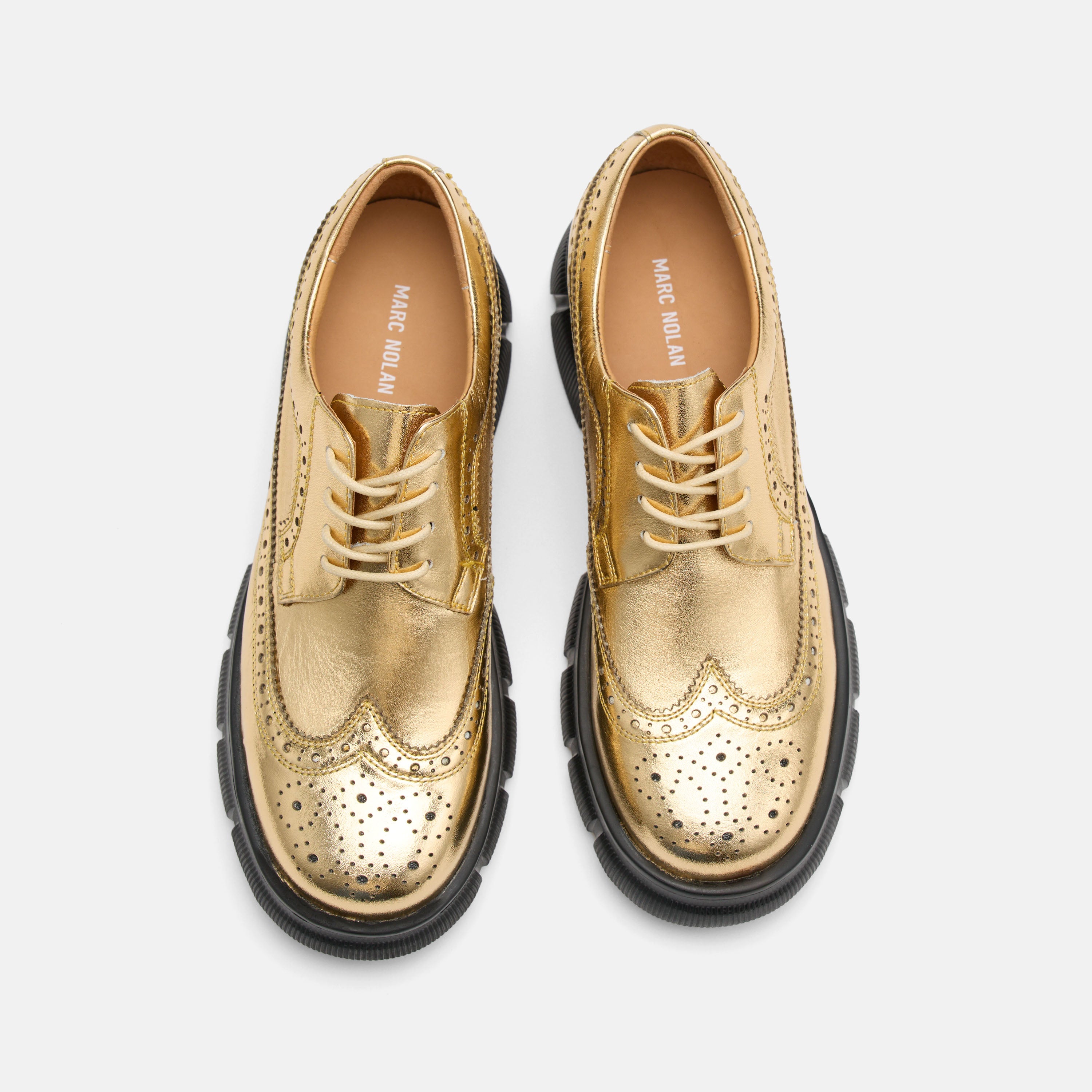 Ms. Alexander Gold Leather Lug Wingtip Derby