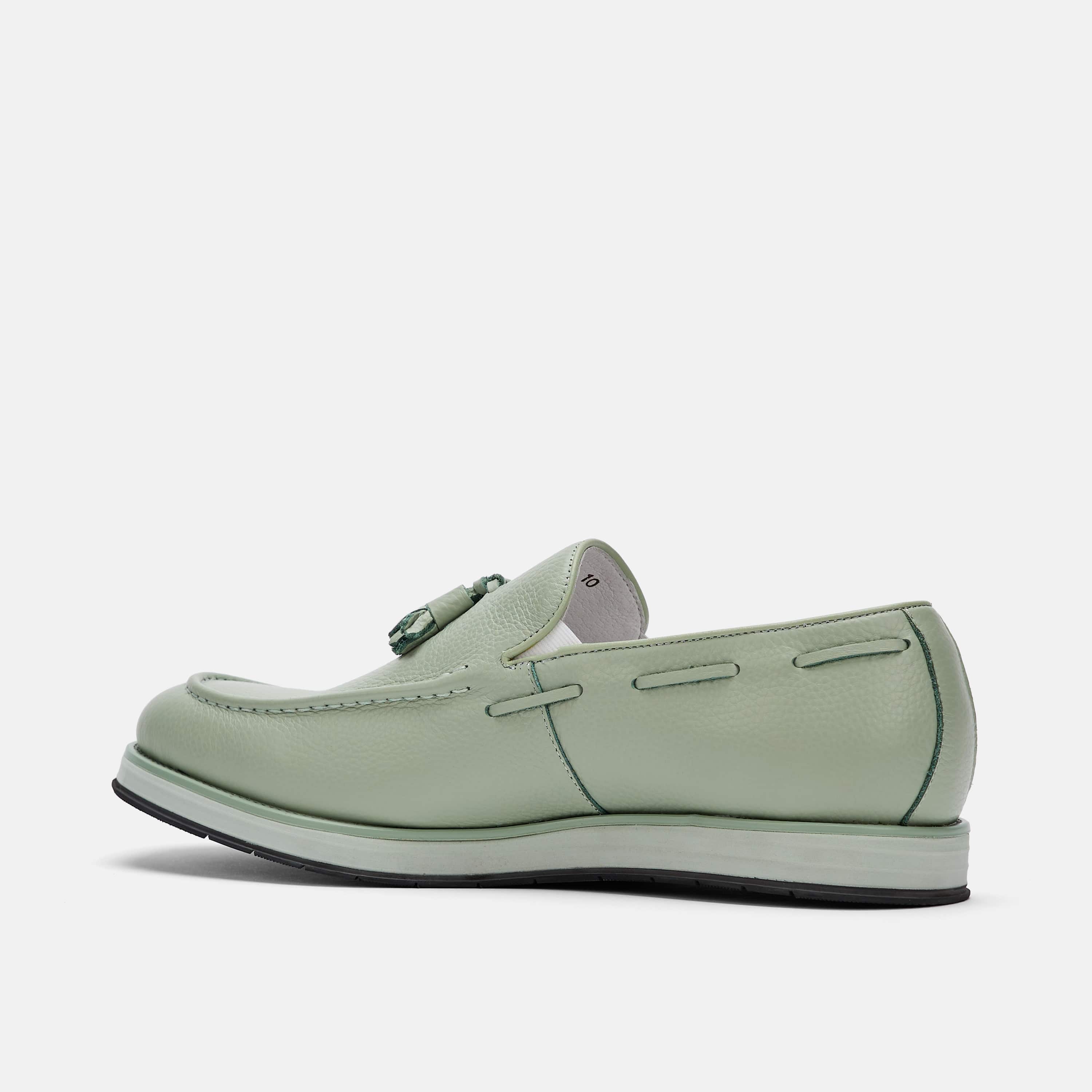 Apollo Sage Green Leather Tassel Loafers