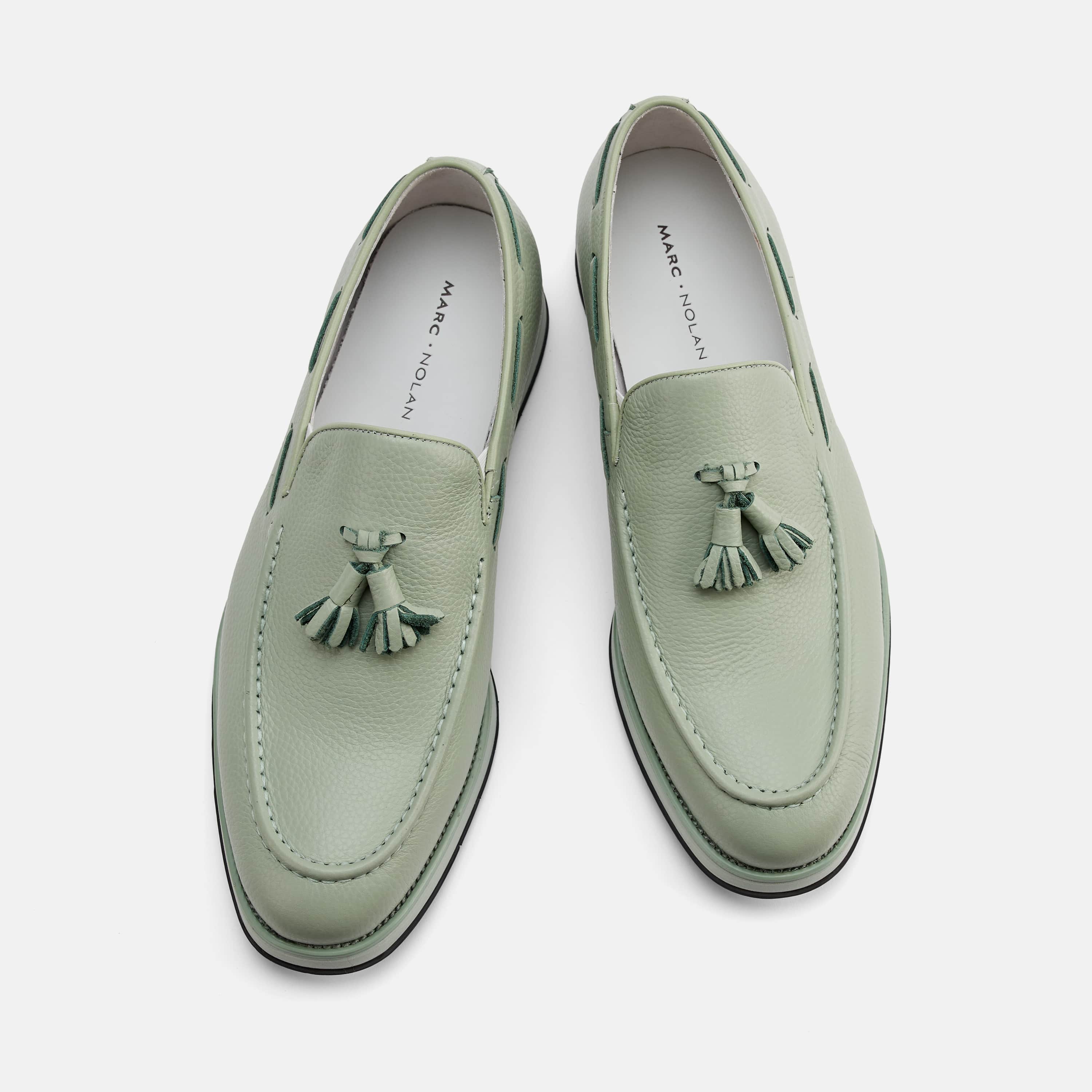 Apollo Sage Green Leather Tassel Loafers