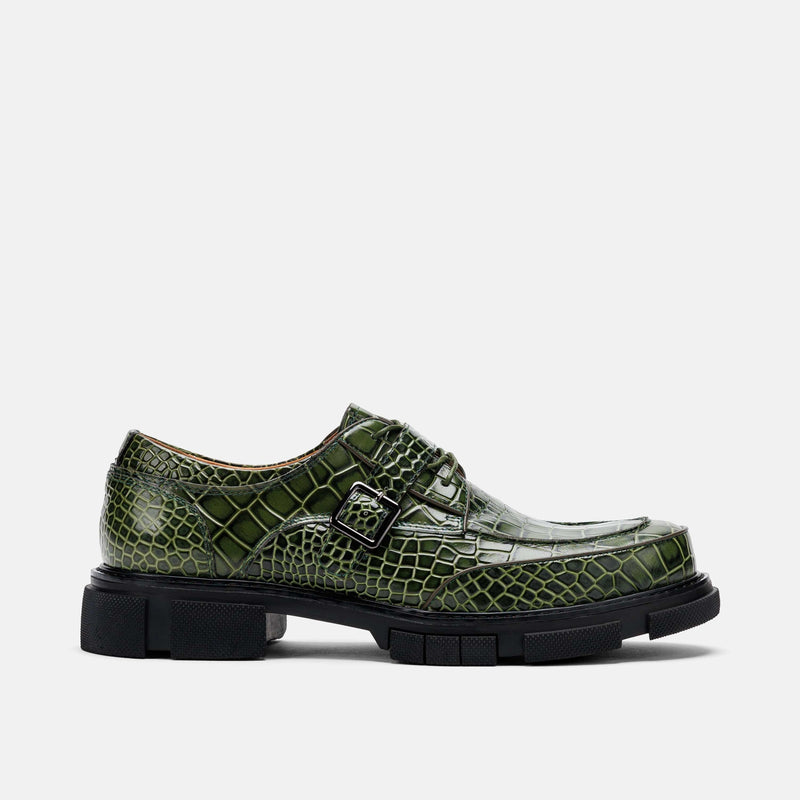 Atlas Green Croc Leather Derbys - Marc Nolan