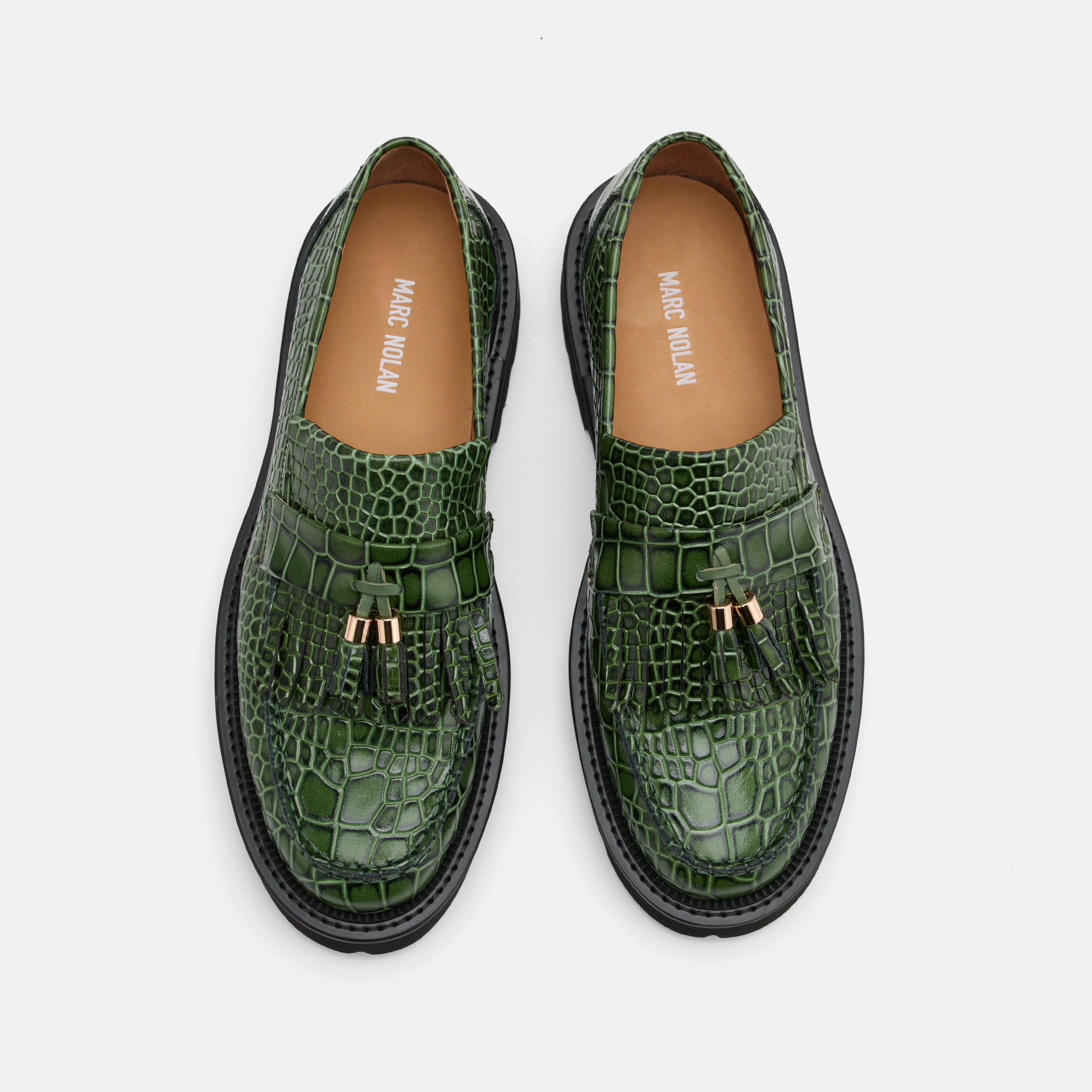 Journey Green Croc Leather Lug Tassel Loafer