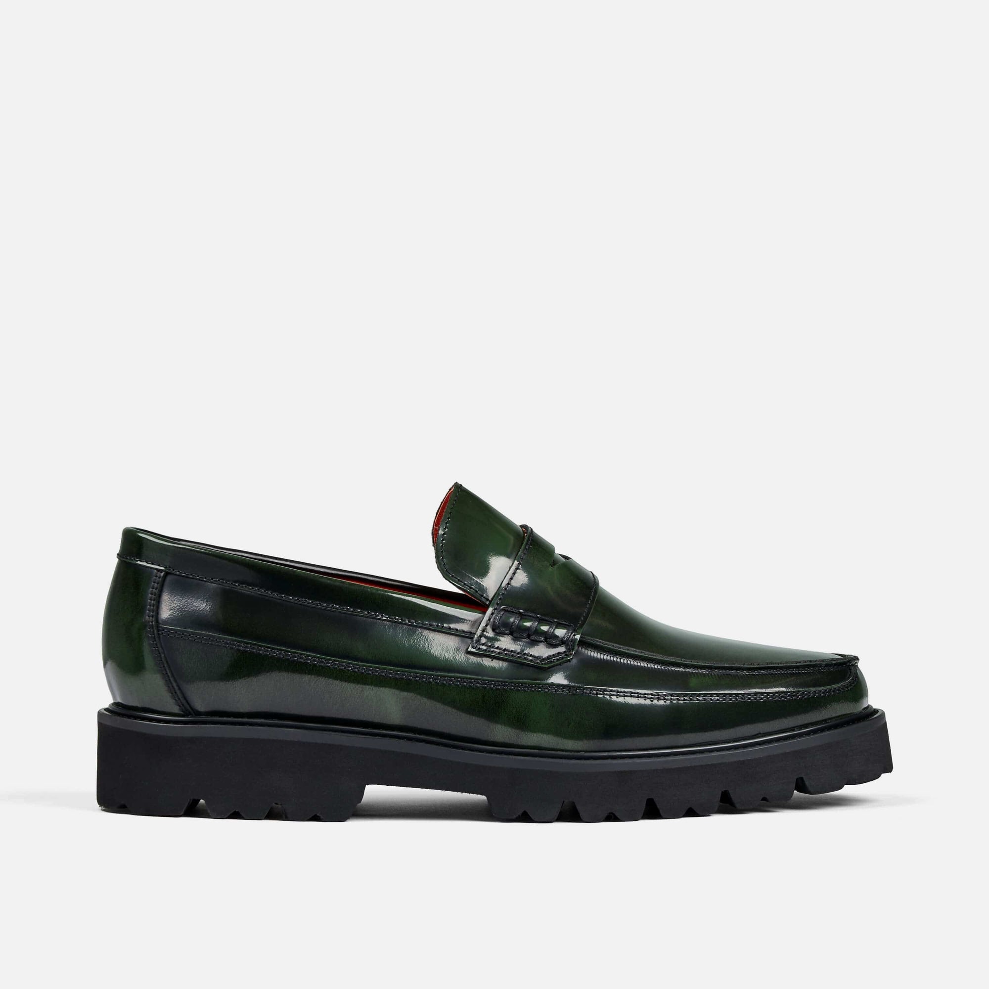Adler Dark Green Patent Leather Penny Loafers - Marc Nolan