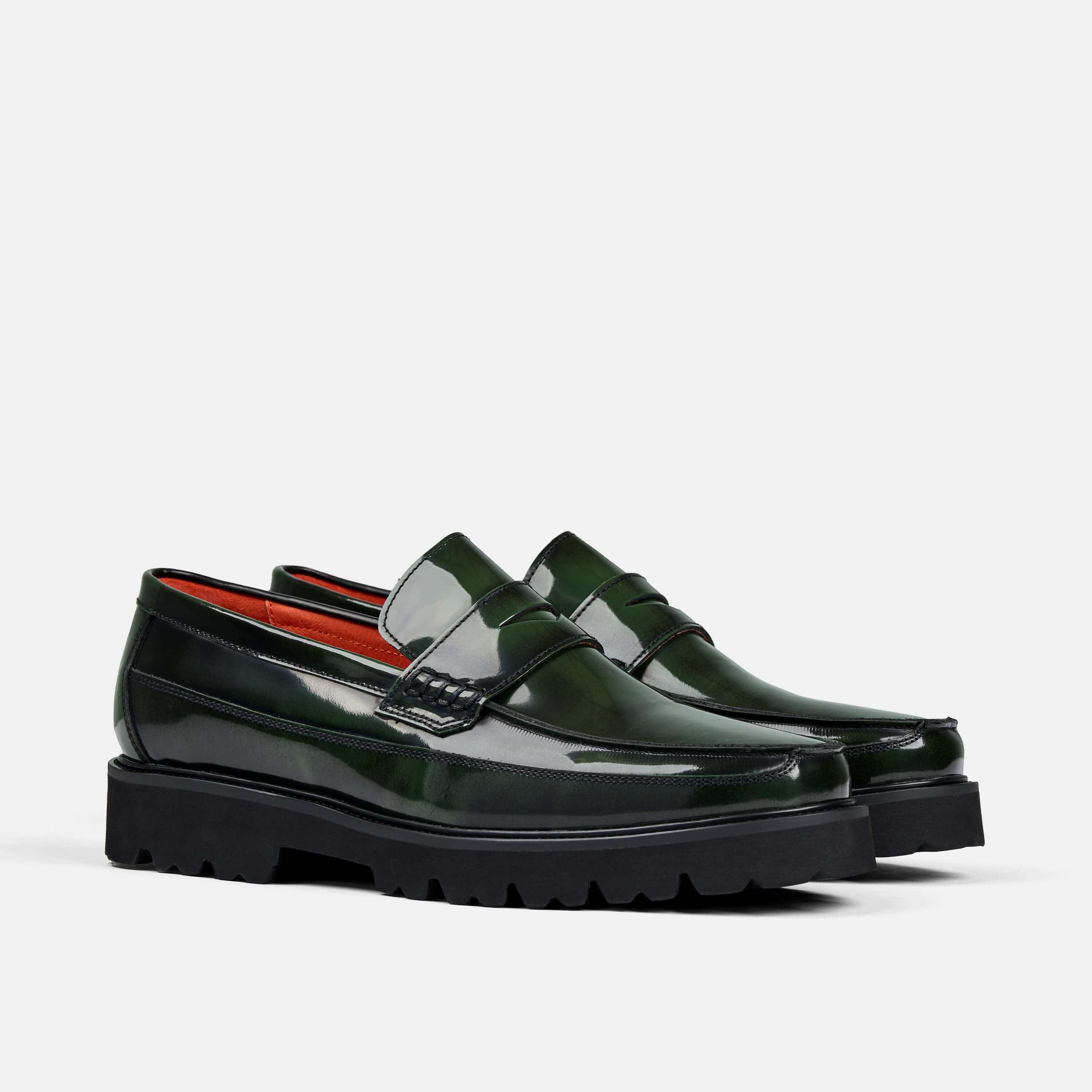 Adler Green Patent Leather Penny Loafers