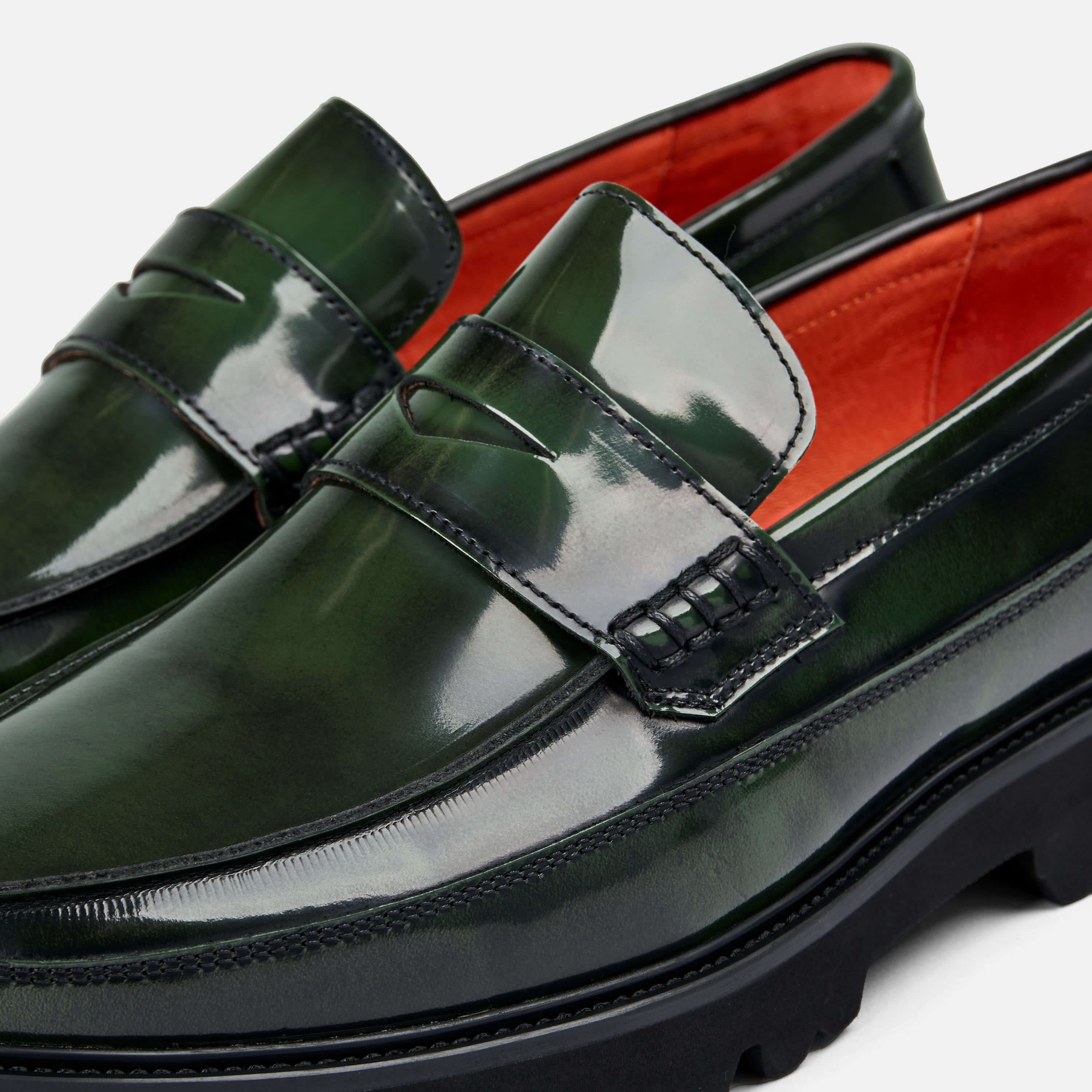 Adler Green Patent Leather Penny Loafers