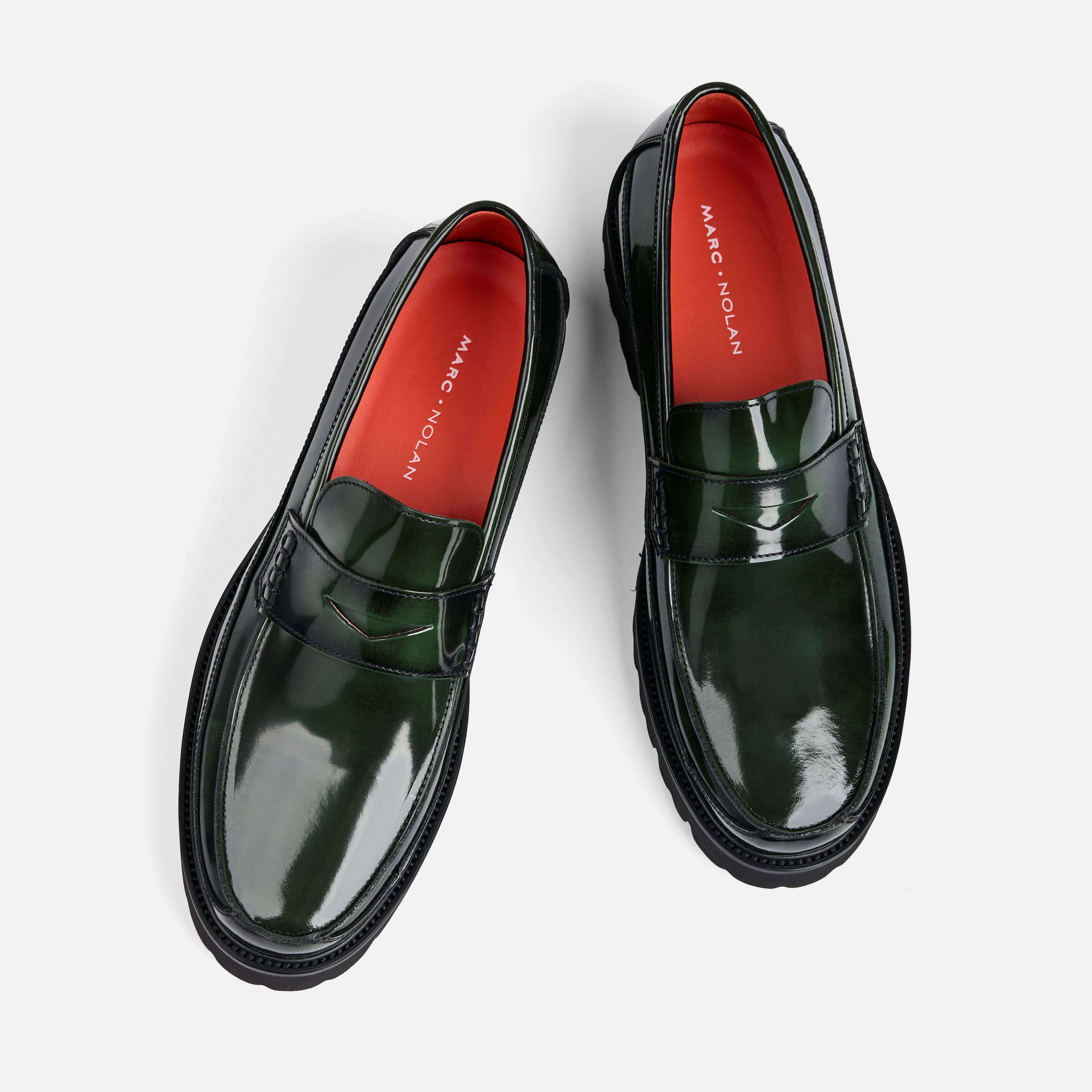 Adler Green Patent Leather Penny Loafers