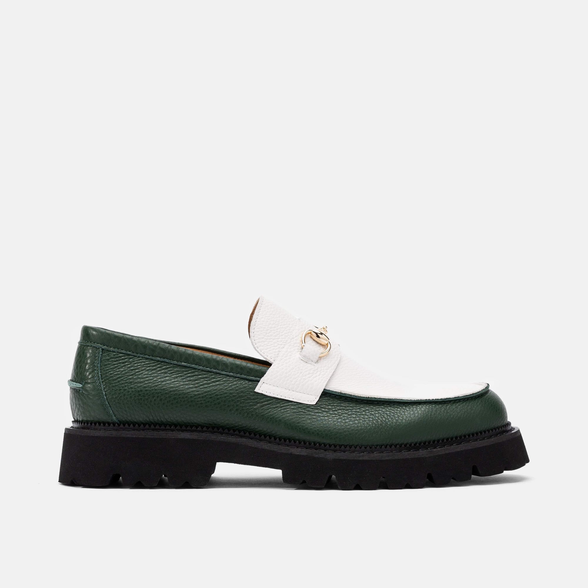 Blake Green/White Leather Lug Bit Loafers