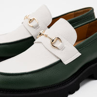 Blake Green/White Leather Lug Bit Loafers