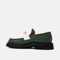 Blake Green/White Leather Lug Bit Loafers