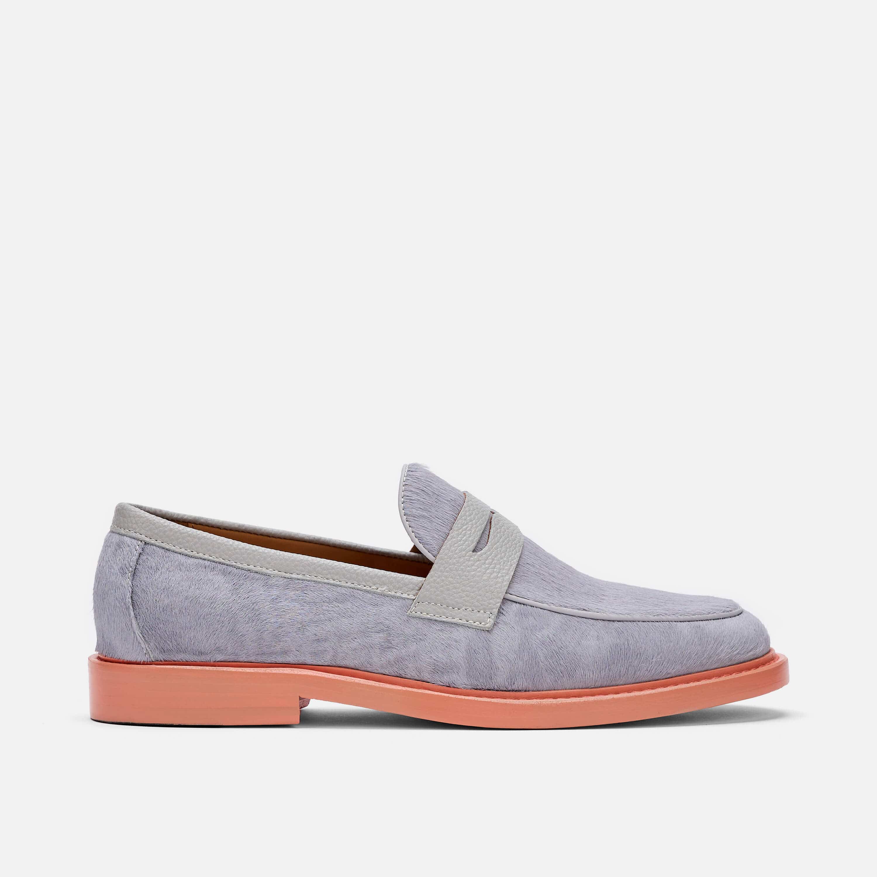 Calum Grey/Peach Leather Penny Loafers