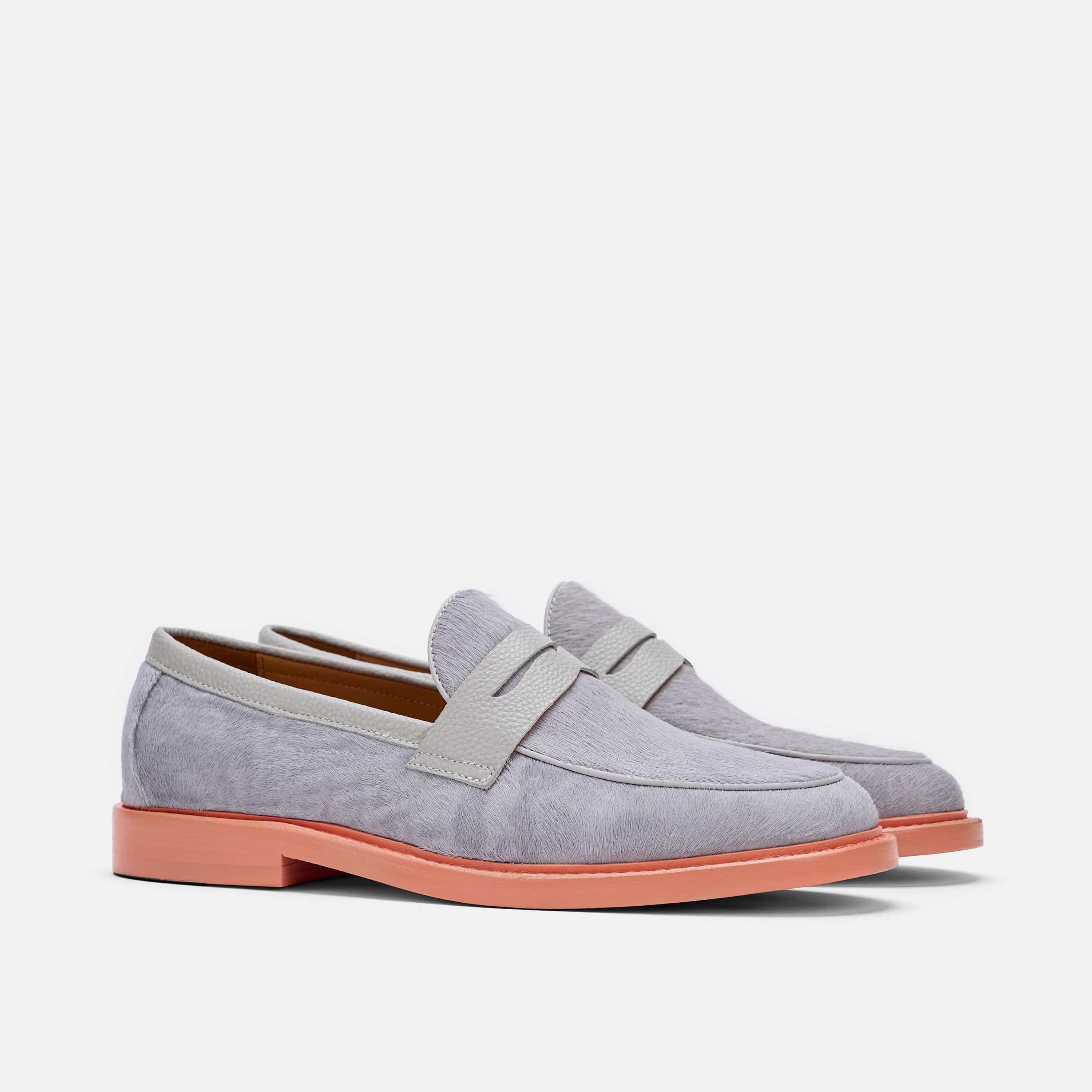 Calum Grey/Peach Leather Penny Loafers