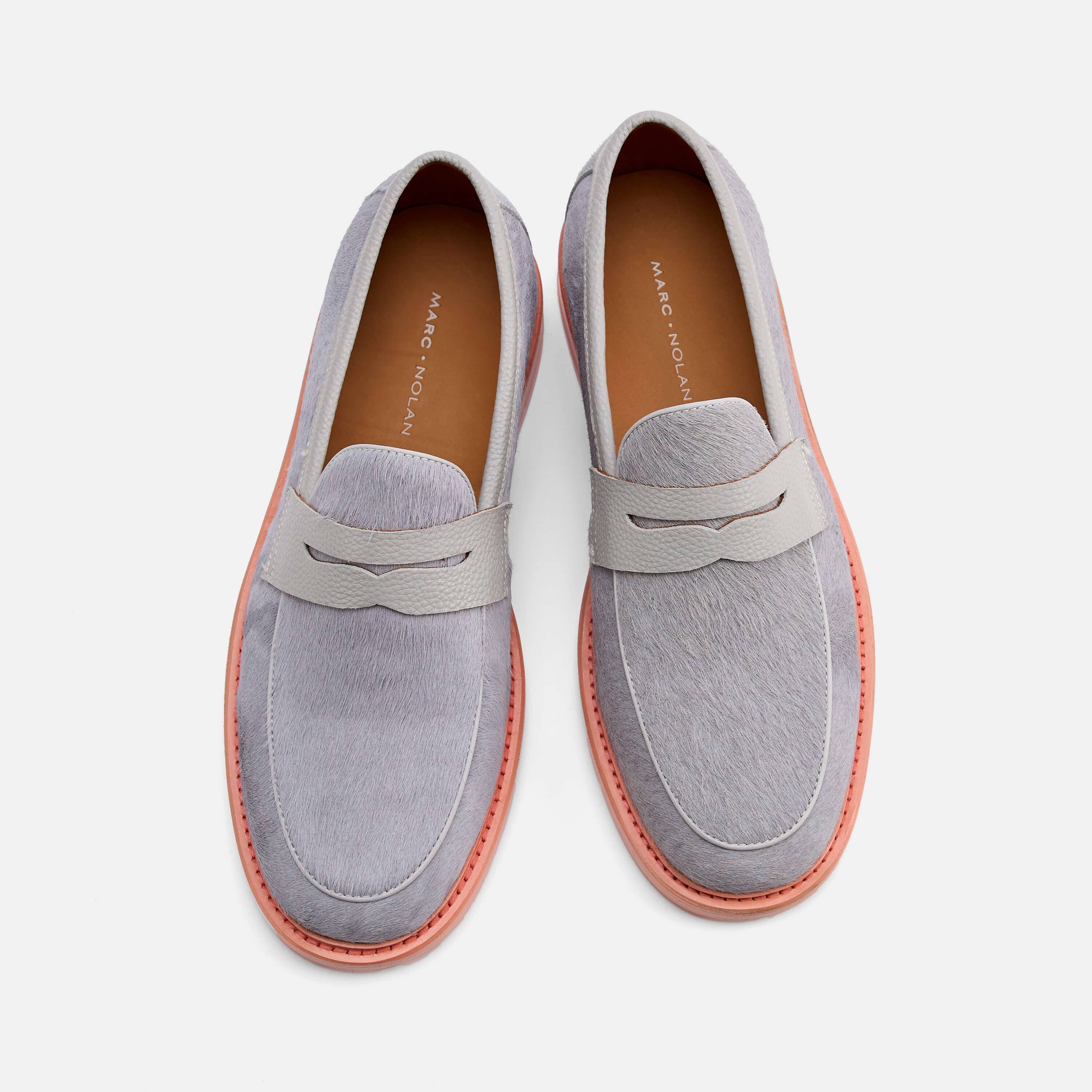 Calum Grey/Peach Leather Penny Loafers