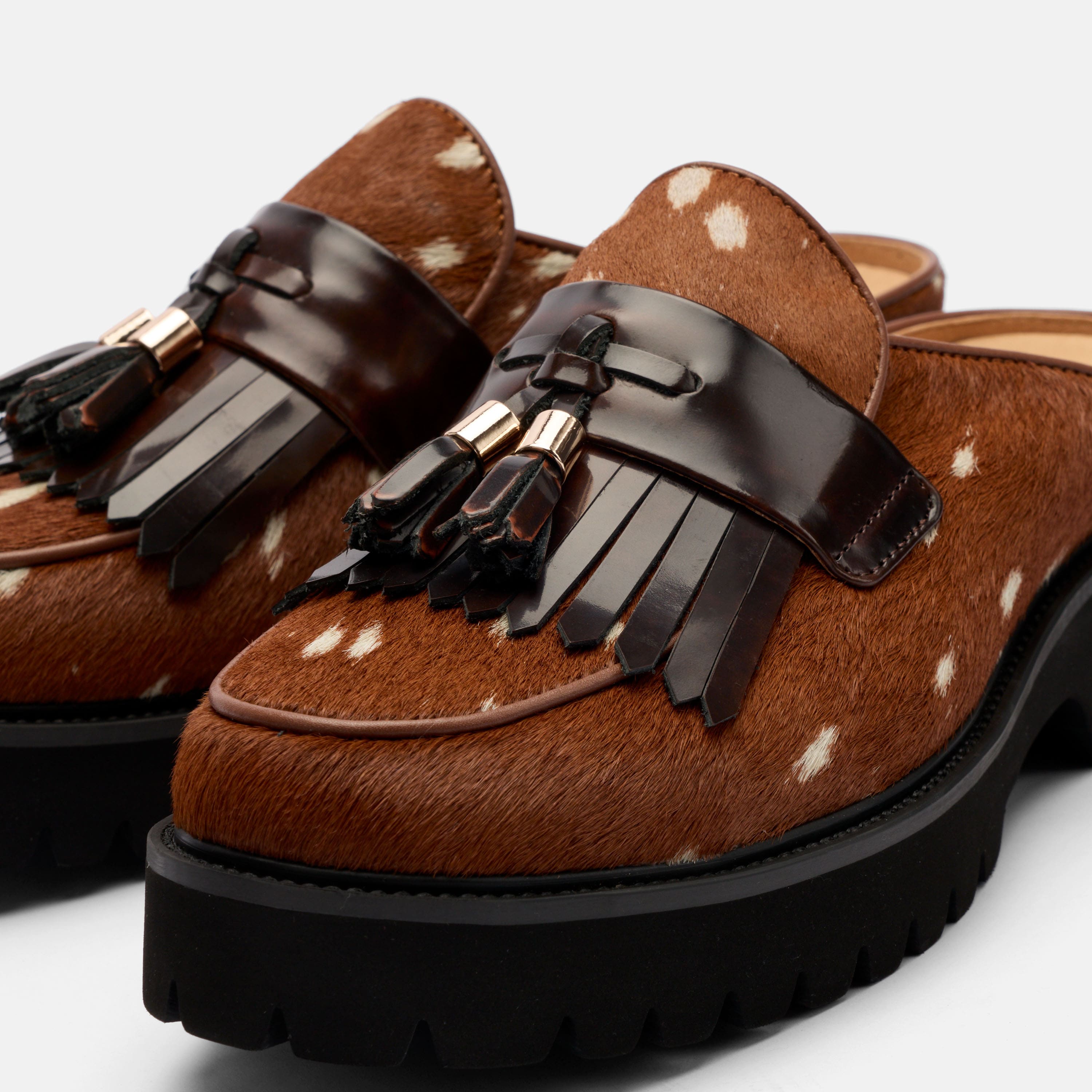 Hollis Deer Brown Tassel Mule