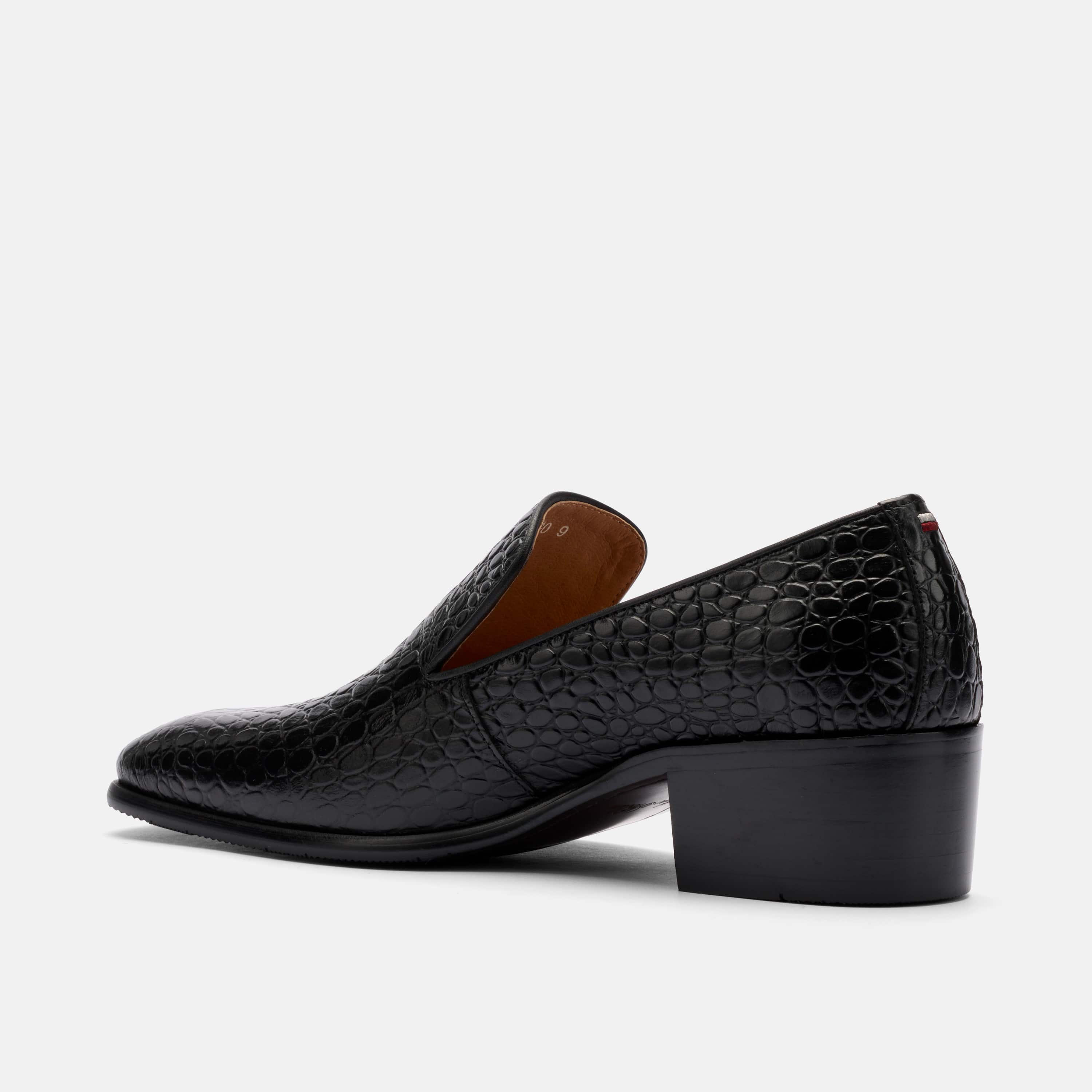 Hugo Black Croc Leather Cuban Heel Loafer