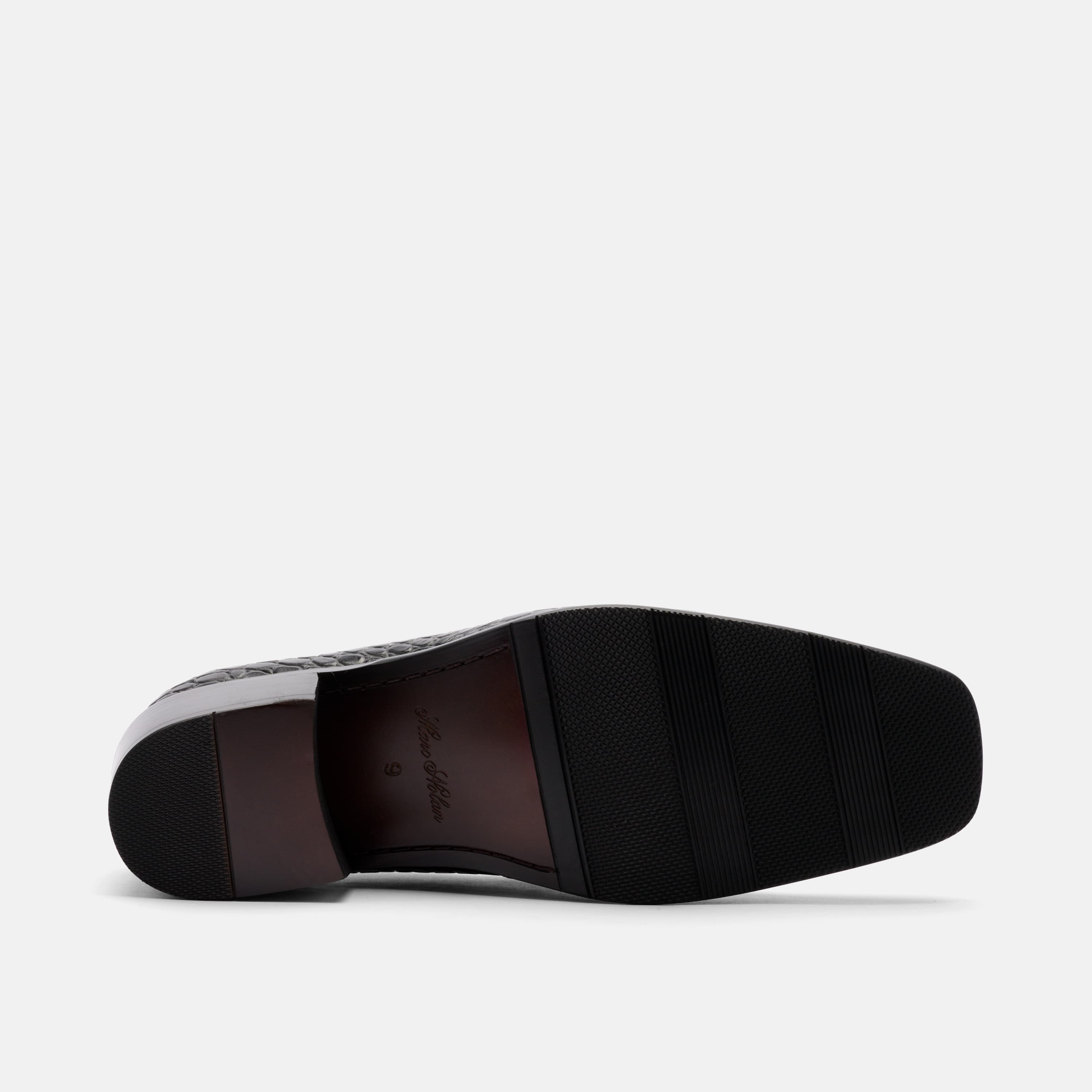 Hugo Black Croc Leather Cuban Heel Loafer